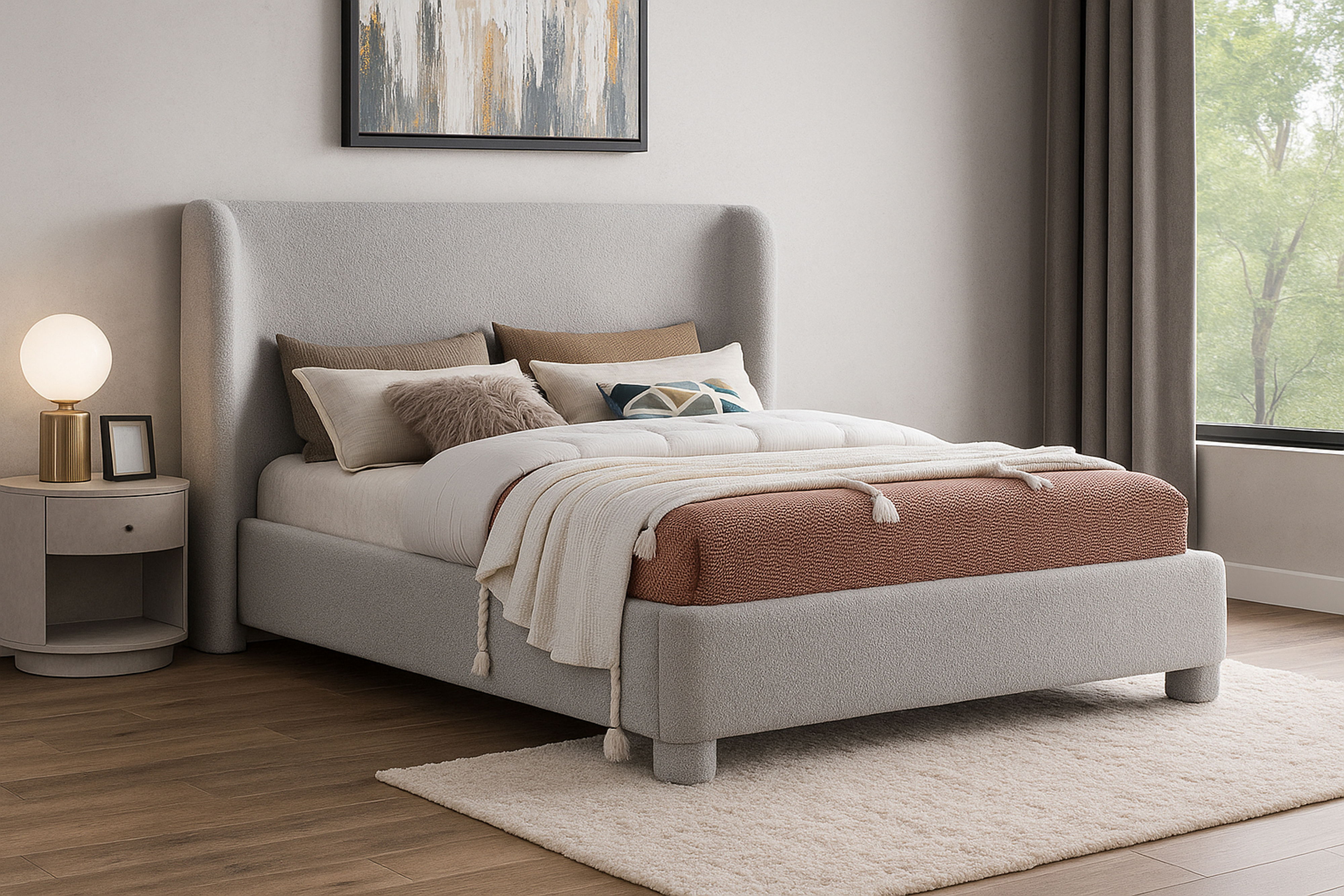 Penny - Boucle Fabric King Bed - Gray