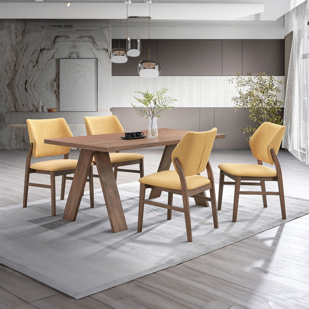 Sarha - Side Chair (Set of 2) - Yellow Fabric & Walnut, yellow