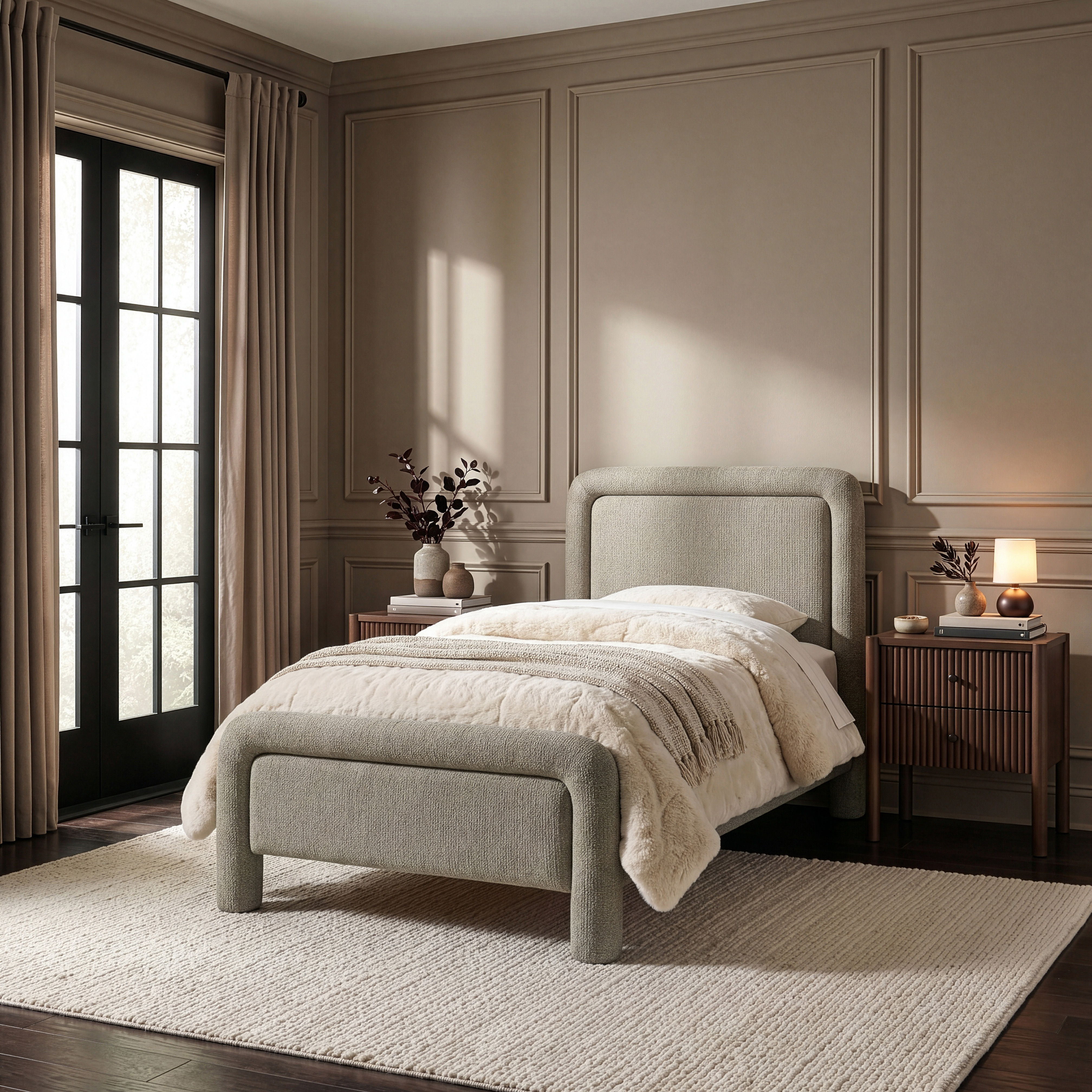 Baylor - Fabric With Interwoven Chenille Upholstered Twin Bed - Taupe
