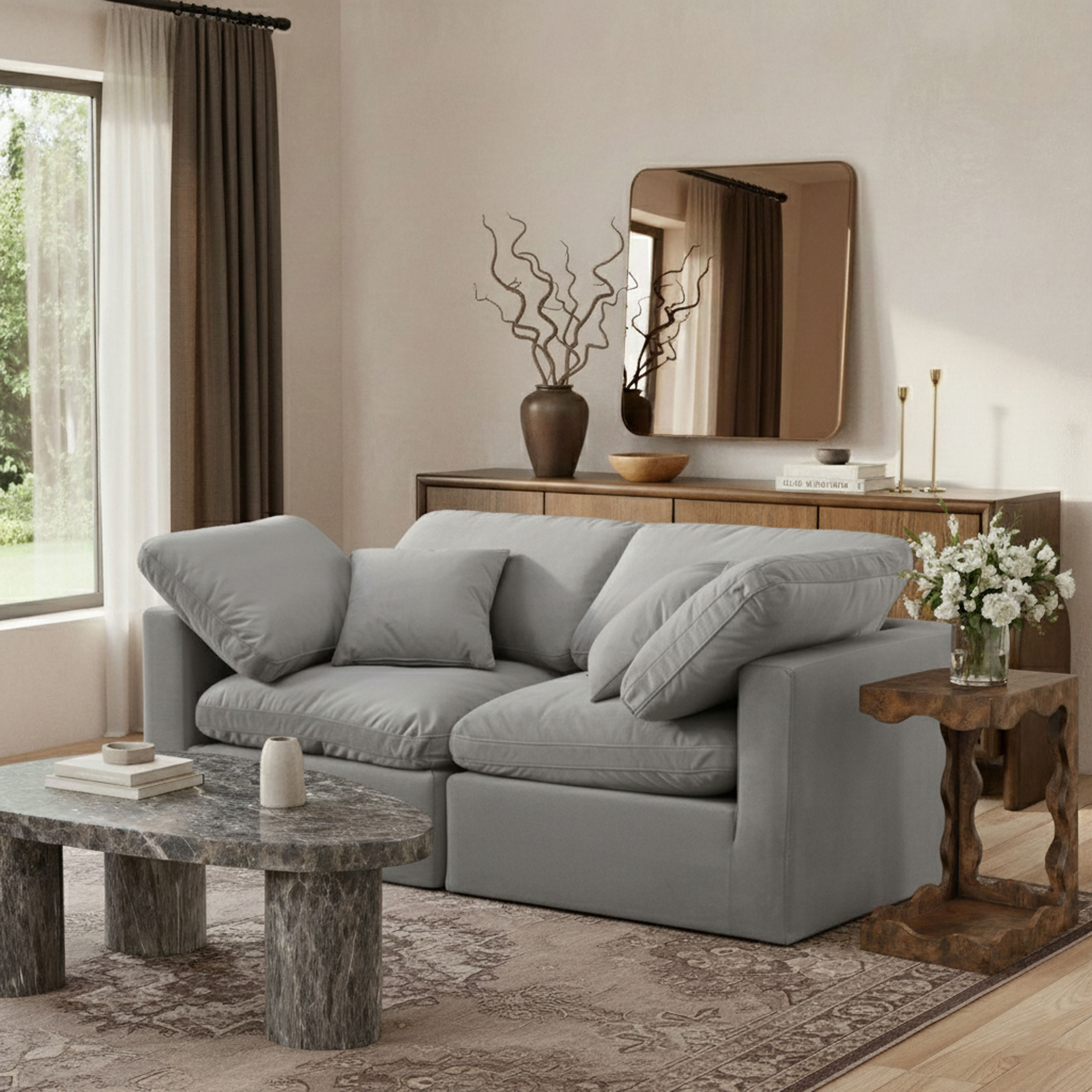 Indulge - Velvet 2 Piece Modular Sofa - Gray