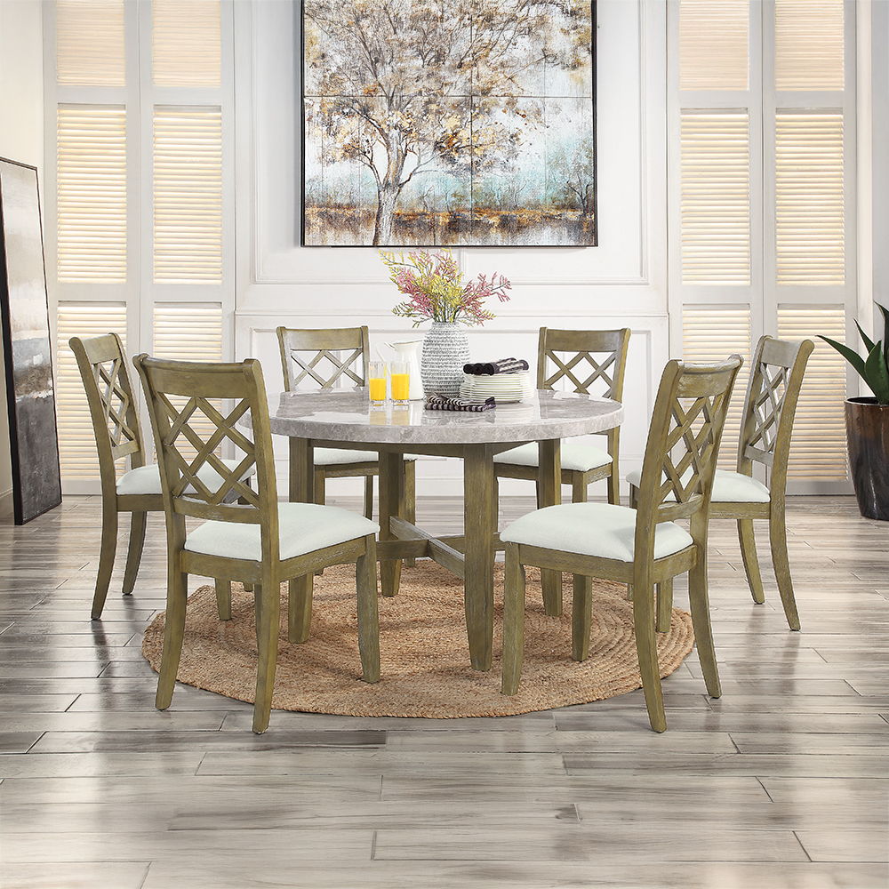 Karsen - Dining Table With Marble Top - Natural Marble Top & Rustic Oak, dark brown, view 5