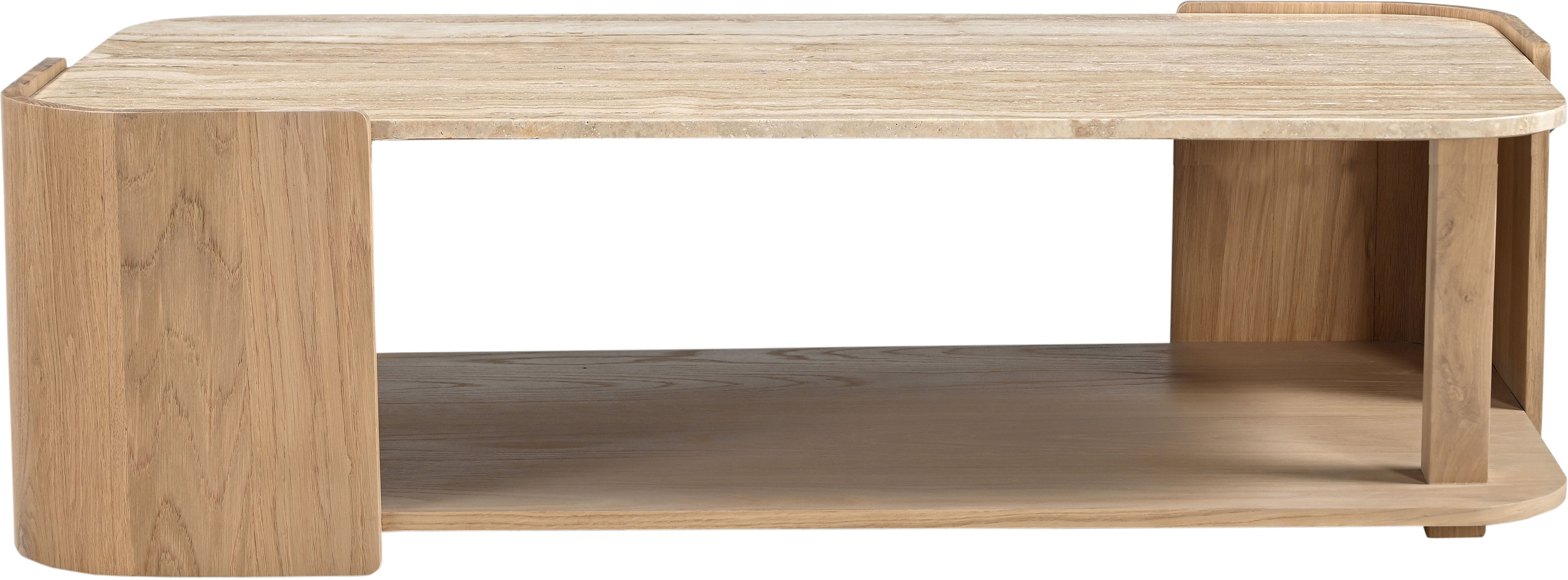 Calabria - Marble And Oak Wood Coffee Table - Beige / Natural
