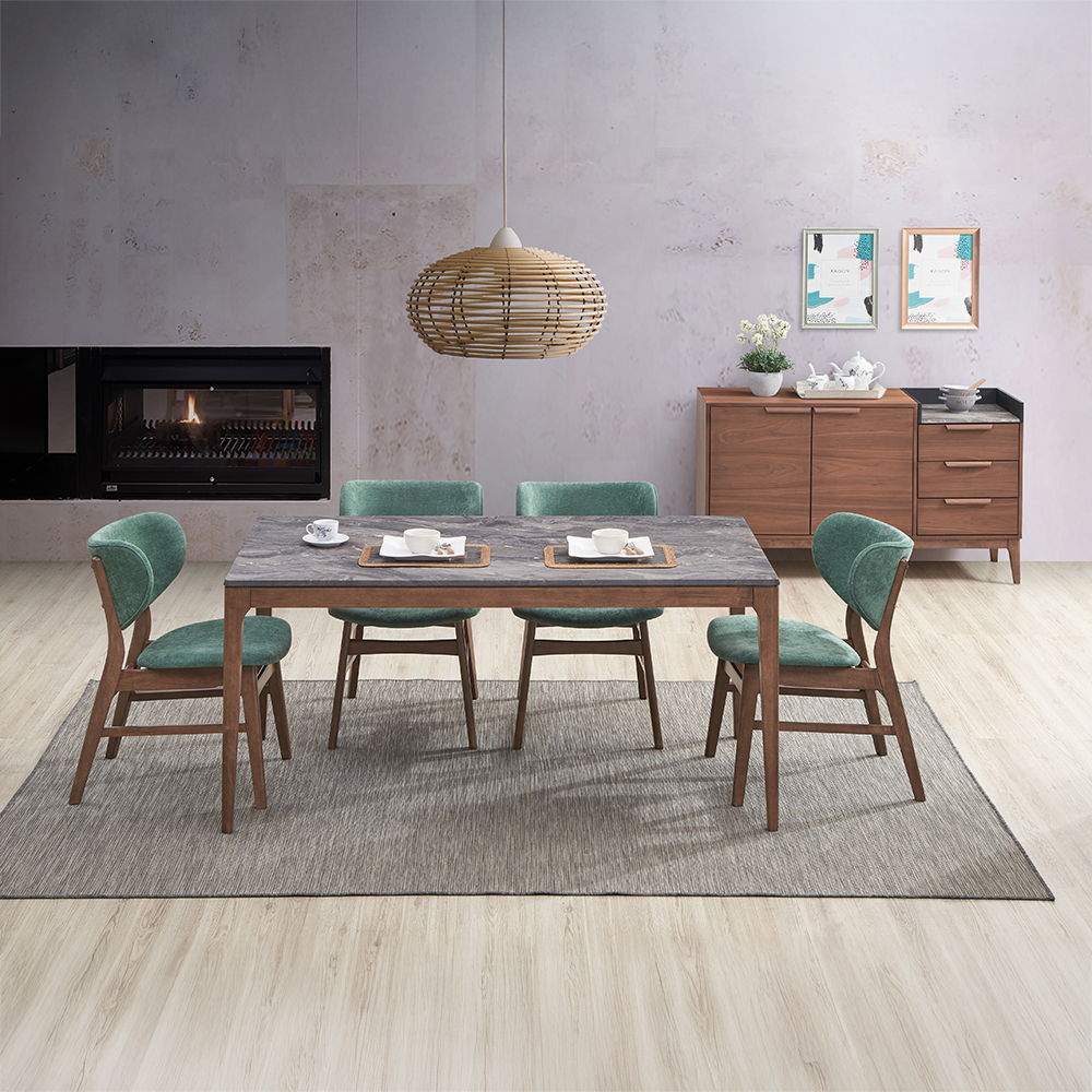 Bevis - Dining Table - Engineered Stone Top & Walnut, dark brown, view 7