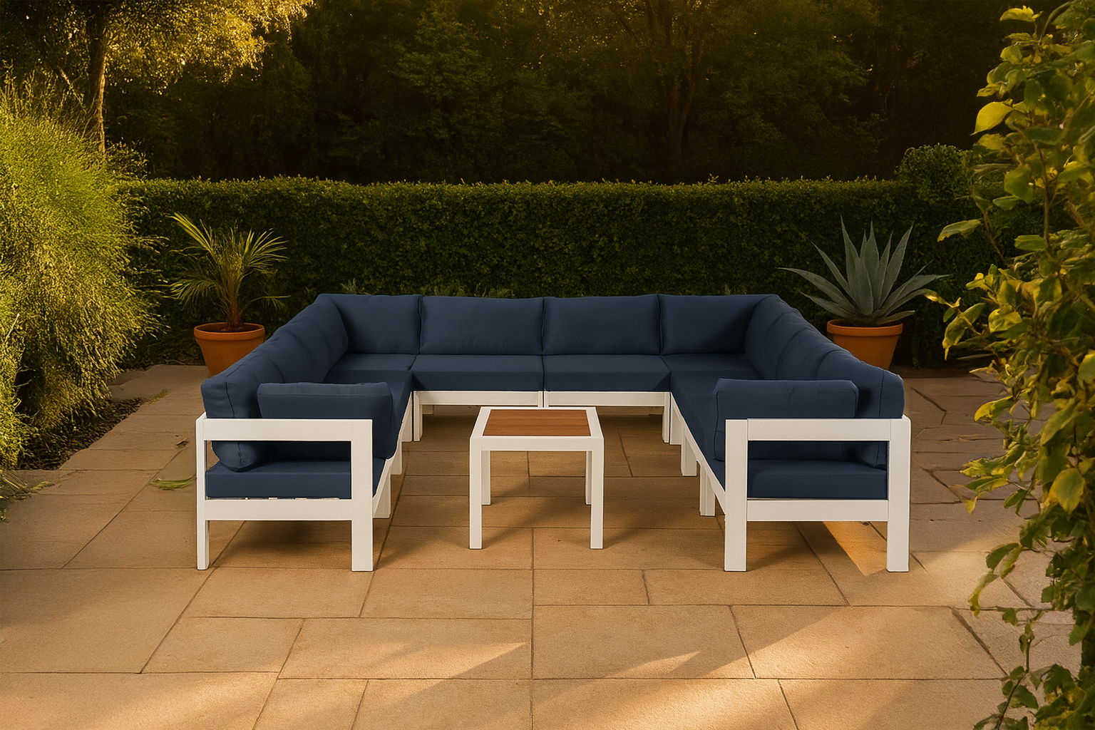 Nizuc - Outdoor Patio 10 Piece Modular Sectional With White Frame - Navy