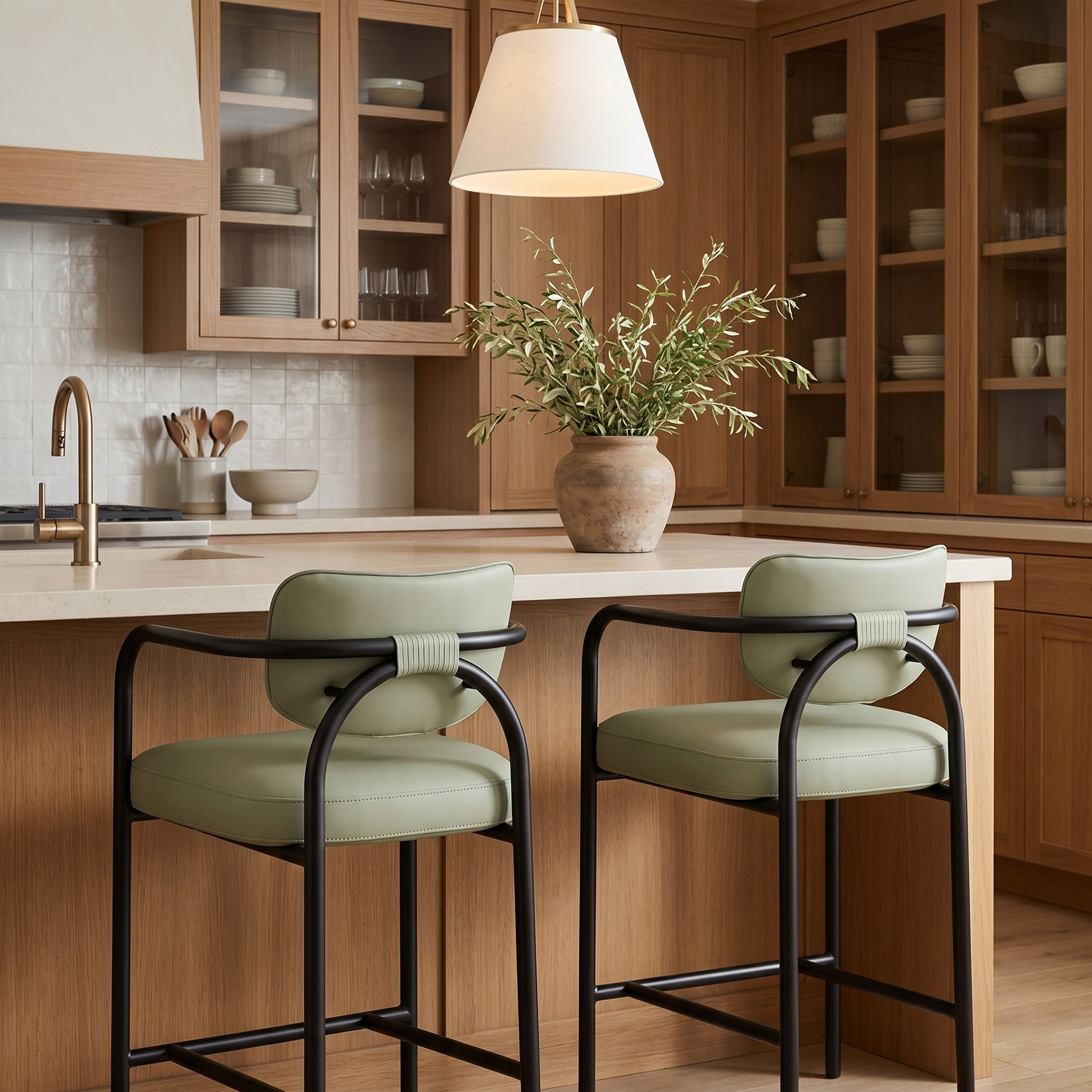 Serava - Vegan Leather Upholstered Counter Stool - Mint
