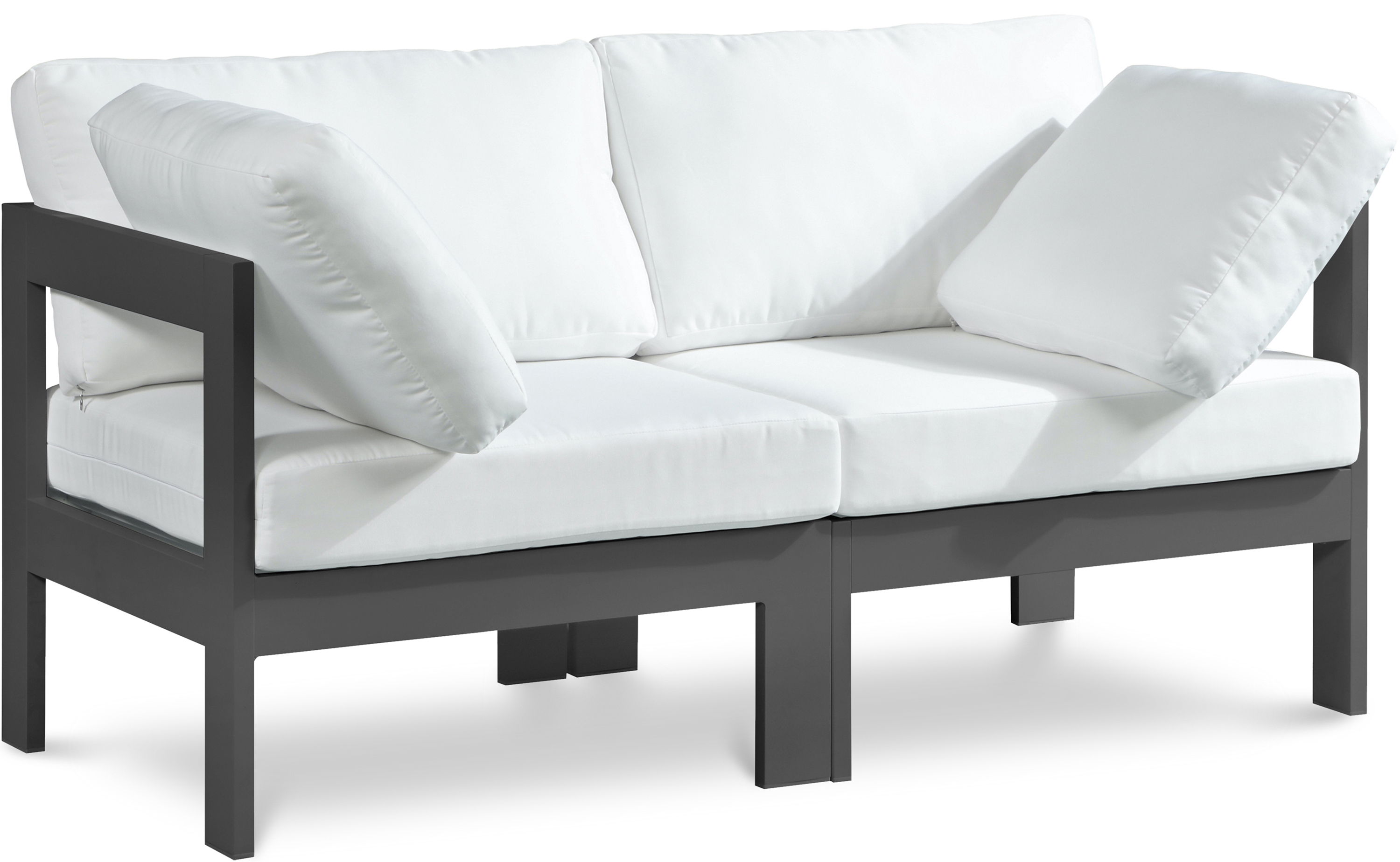 Nizuc - Outdoor Patio 2 Seat Modular Sofa With Gray Frame - White