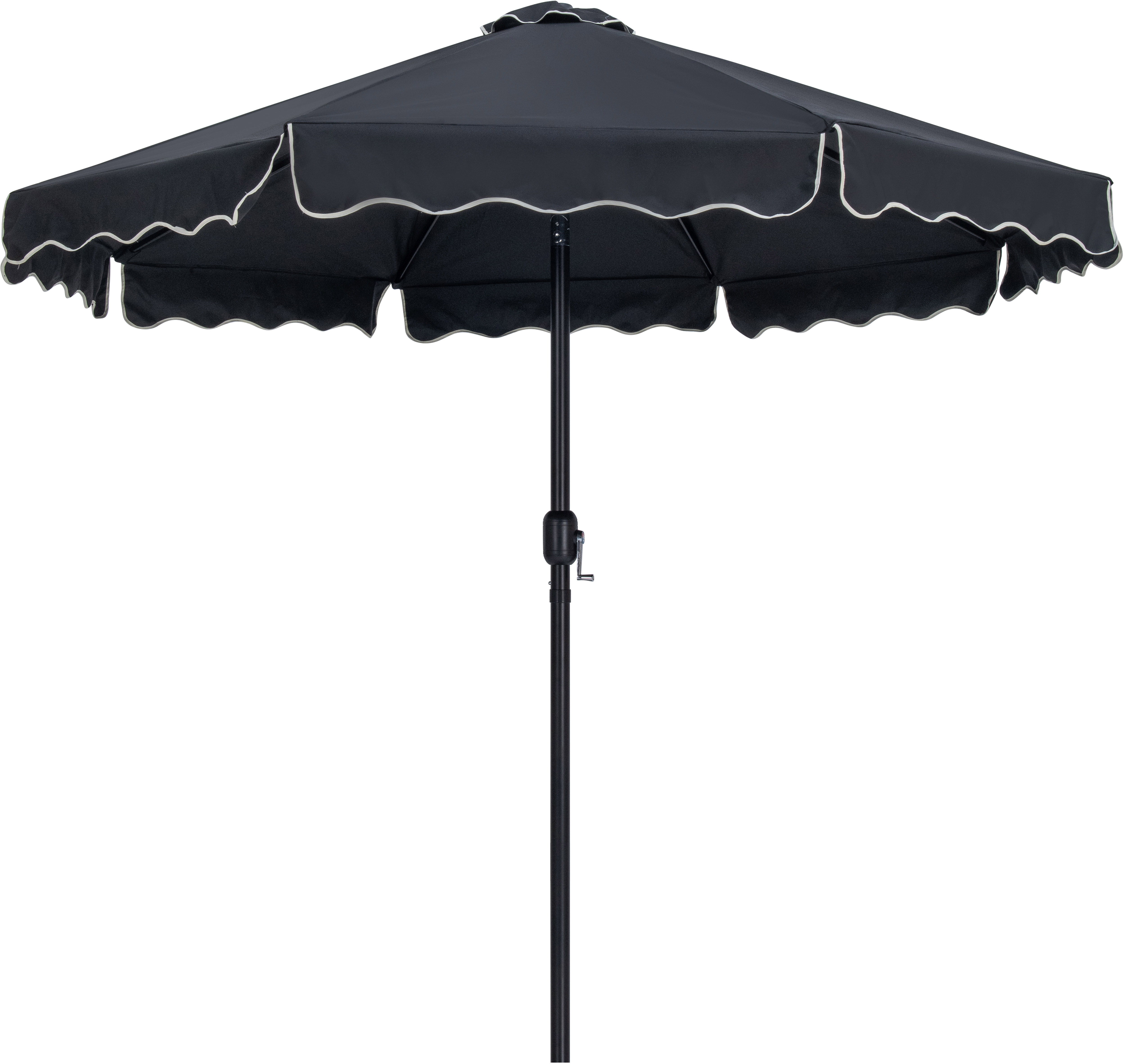 Amalfi - With Cream Piping Aluminum Patio Umbrella With Teak Base / Black Pole - Black
