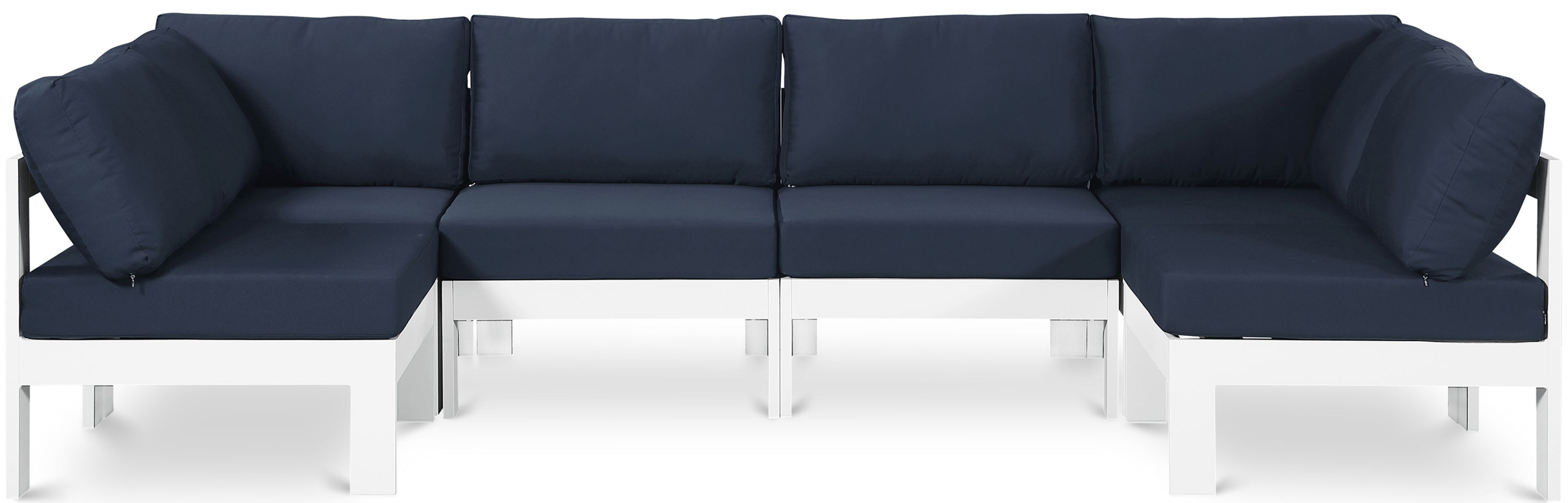 Nizuc - Outdoor Patio 6 Piece Modular U-Shaped Sectional With White Frame - Navy