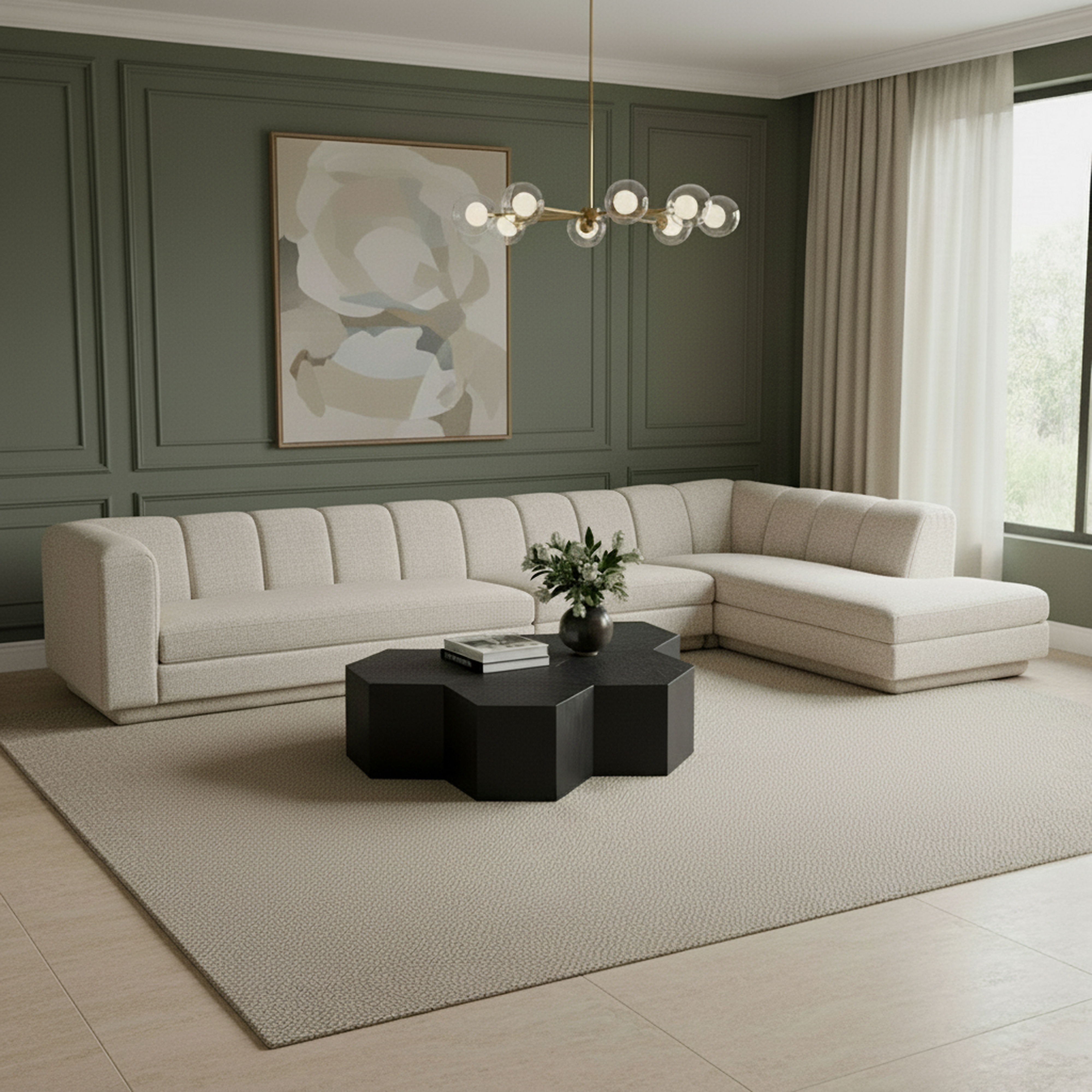 Modari - Fabric Upholstered 3 Piece RAF Modular Sectional - Beige