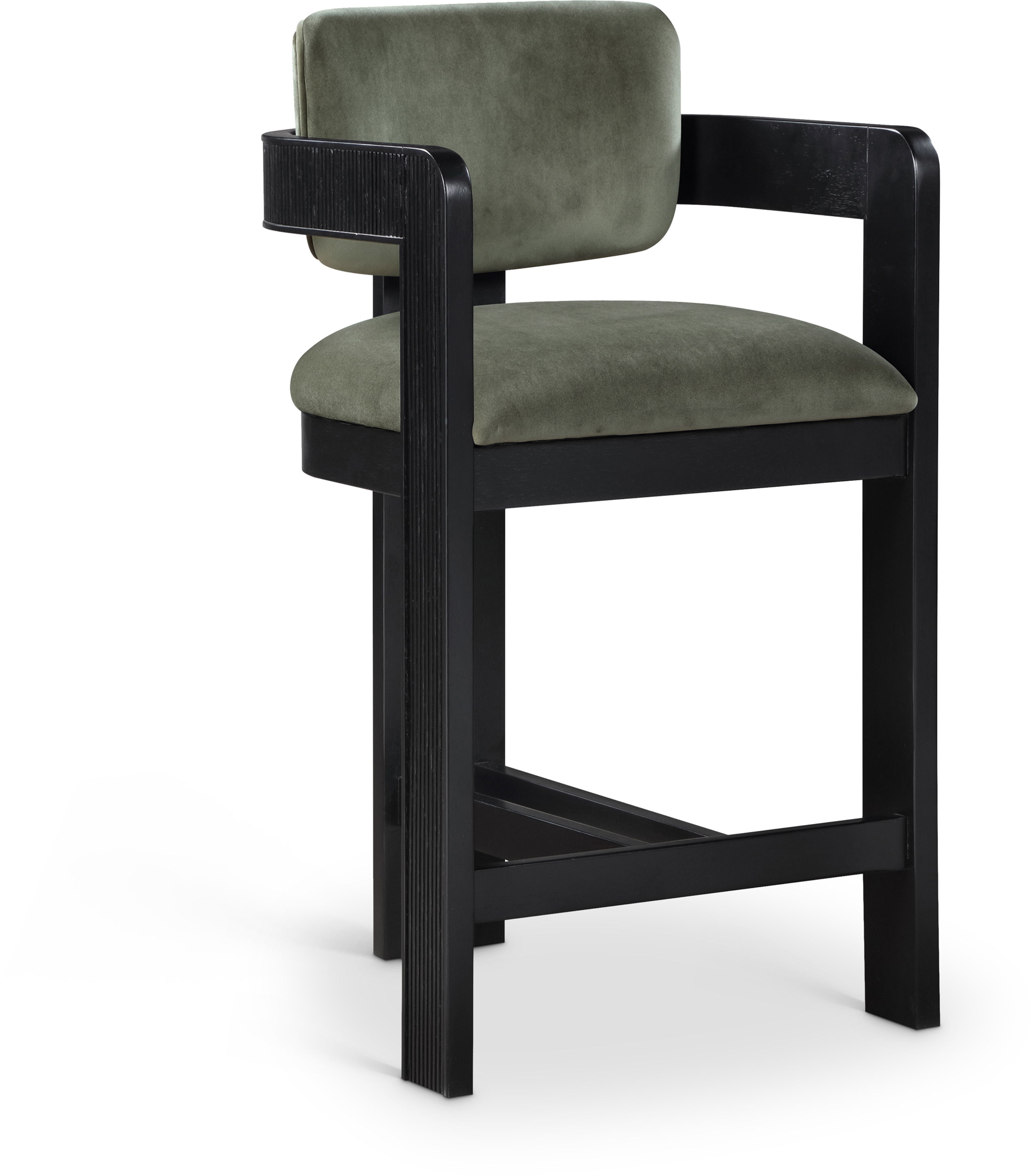 Sacha - Velvet Stool With Black Base - Green