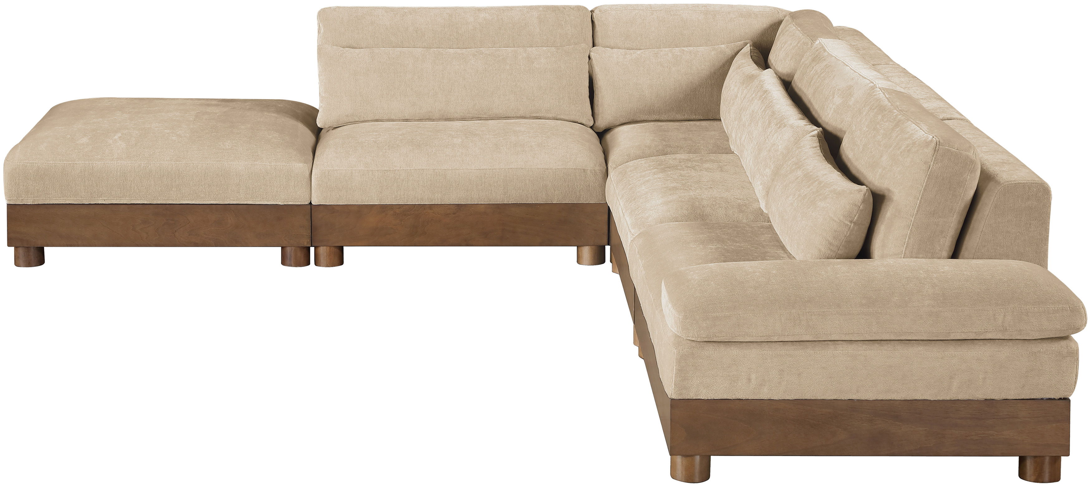 Turin - 127.75" Chenille Fabric Upholstered 5 Piece Modular Sectional - Beige / Brown Walnut