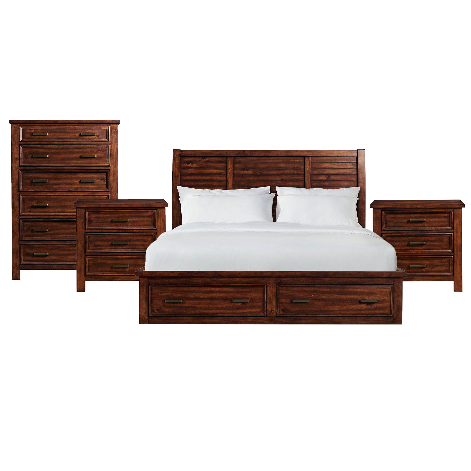 Sullivan - King Storage 4 Piece Bedroom Set With 2 Nightstands & Chest - Rich Cherry