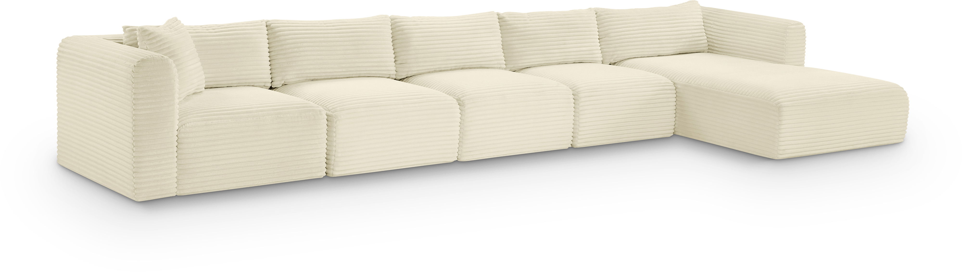 Shaggy - 5 Piece Modular Sectional With Chaise - Cream