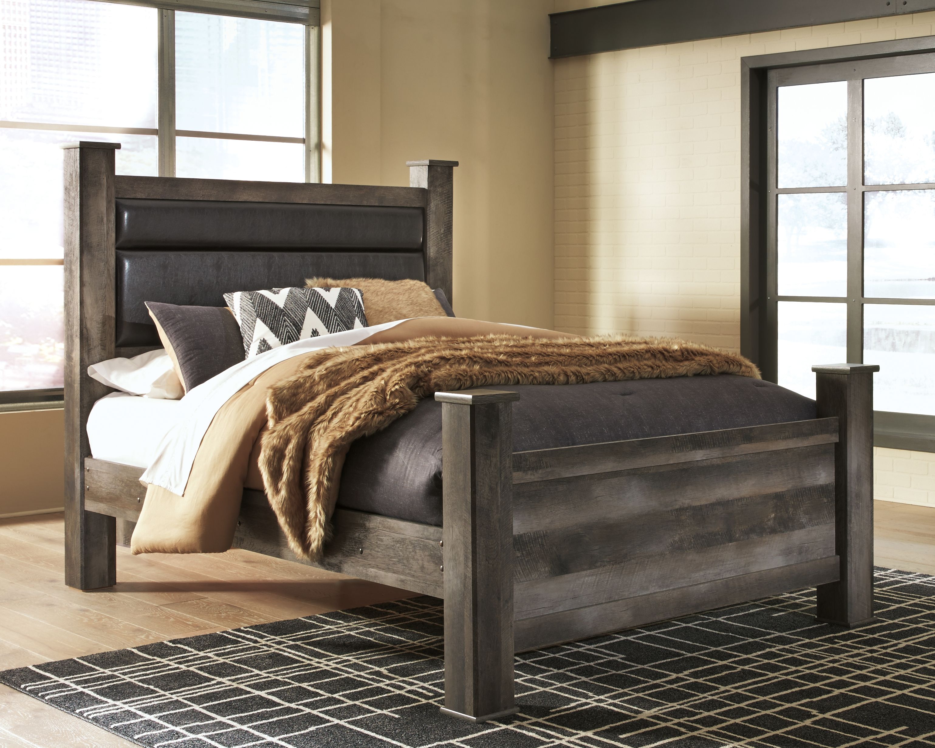 Ashley Furniture Wynnlow - 6 Pc. - Dresser, Mirror, Queen Upholstered Poster Bed - Gray - Image 4
