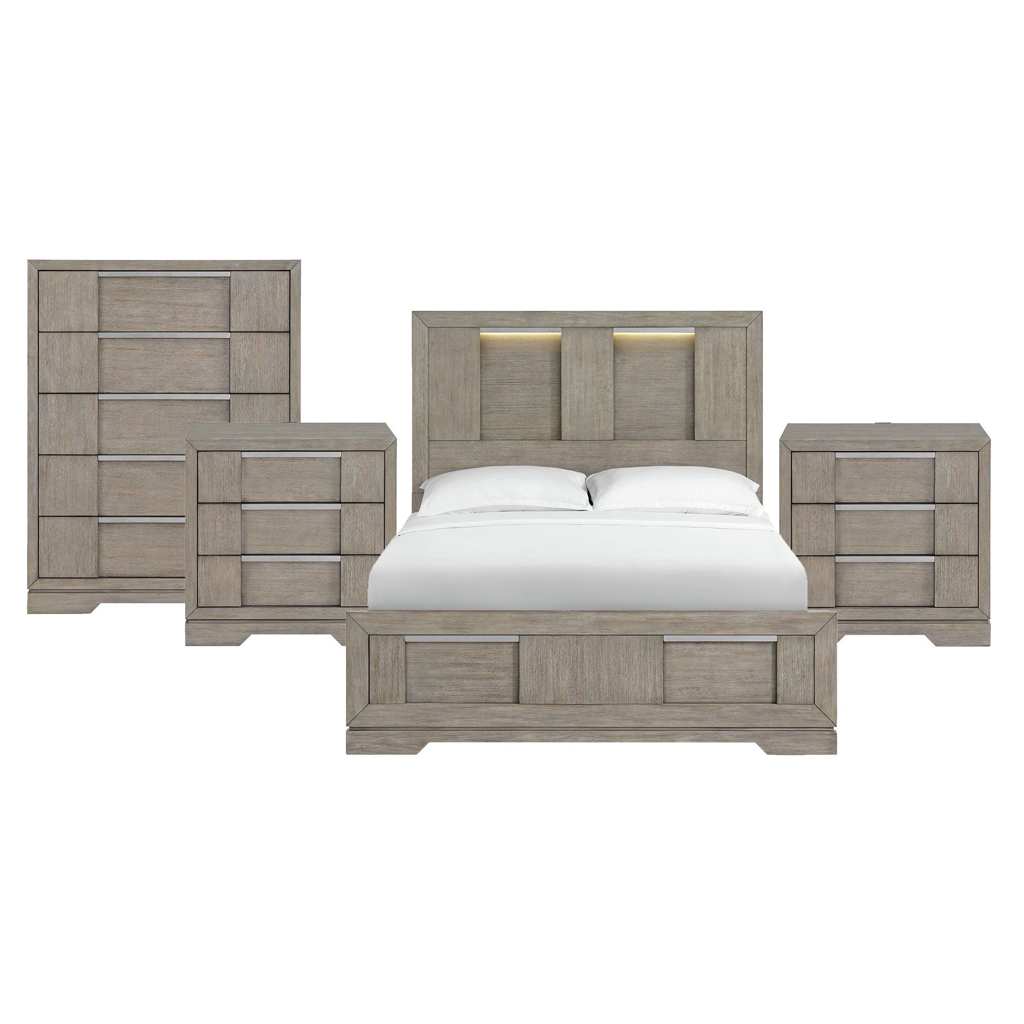 Queen · 4 Pc · Bedroom Set With 2 Nightstands & Chest