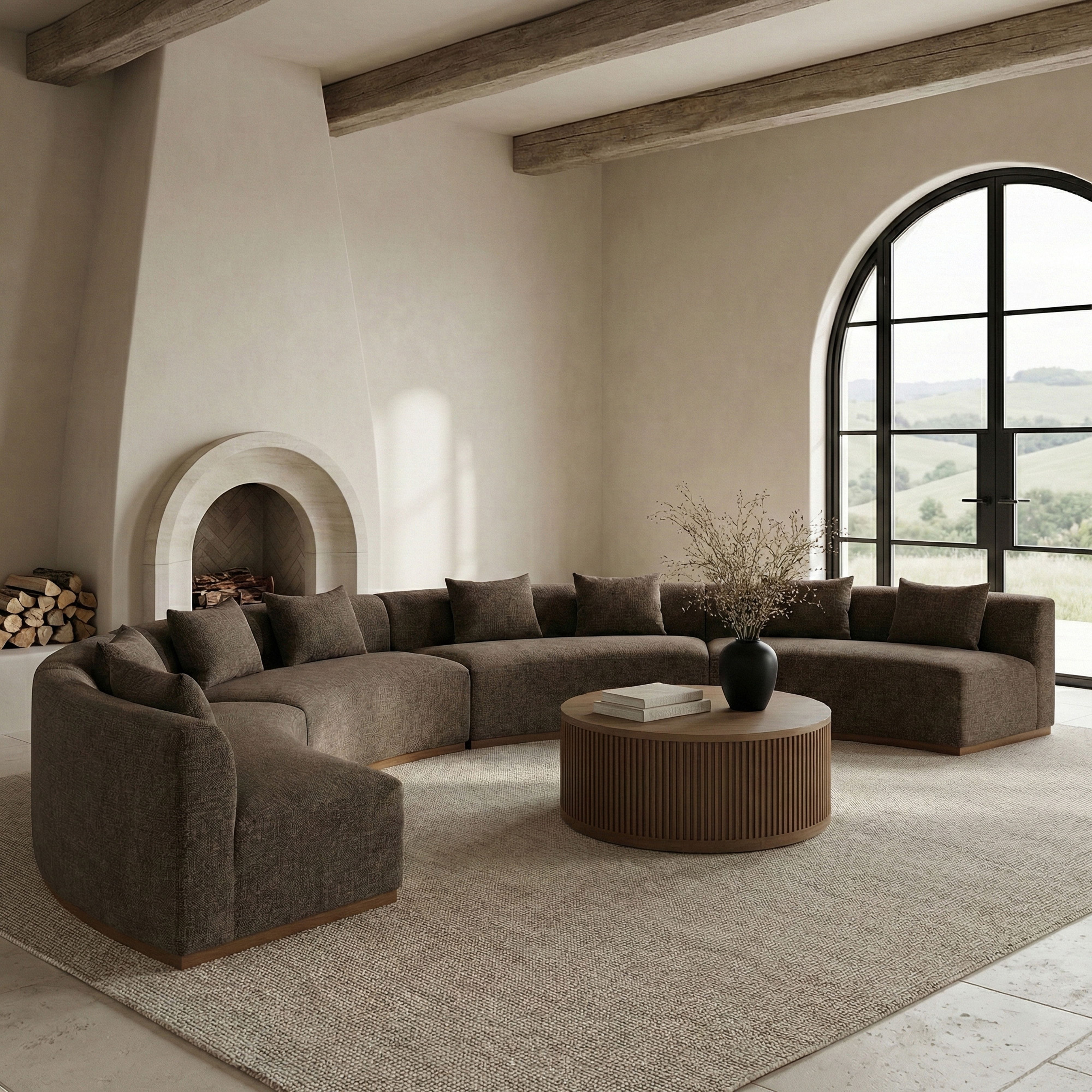 Avanti - 225.25" Chenille Fabric Upholstered 4 Piece Modular Sectional - Brown