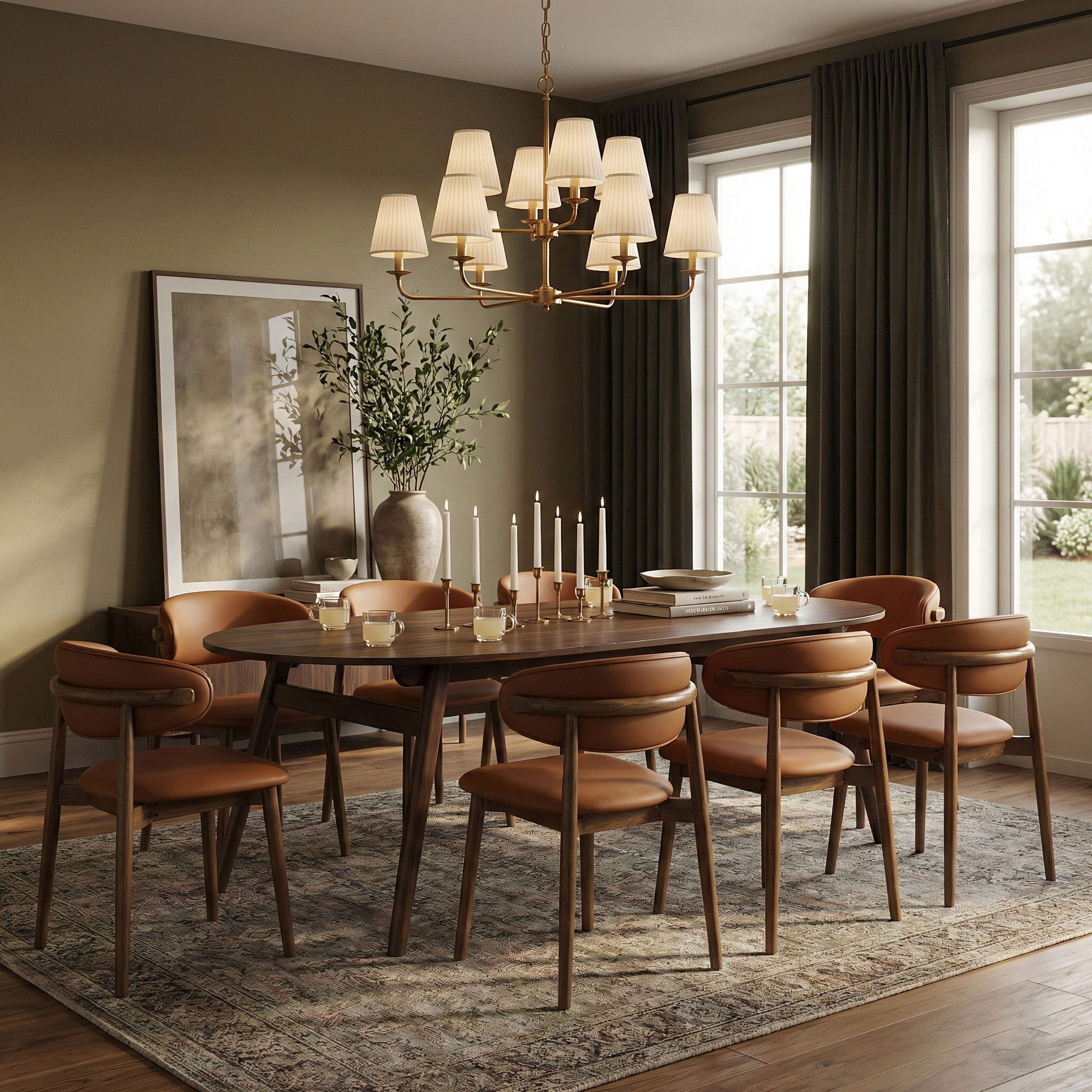 Leesa - 86.75" Solid Wood And Walnut Veneer Dining Table - Brown