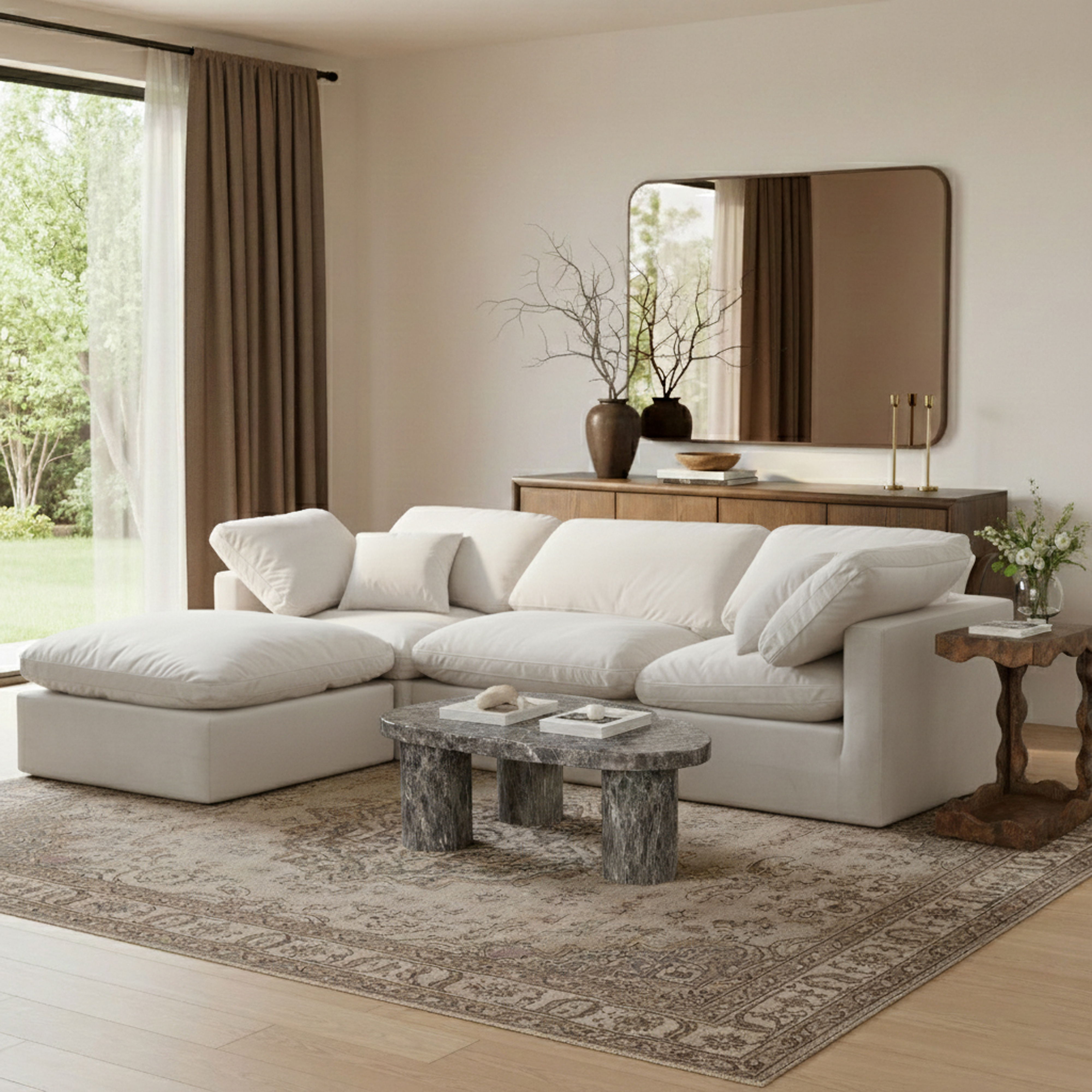 Indulge - Velvet 4 Piece Modular Sectional With Chaise - Off White