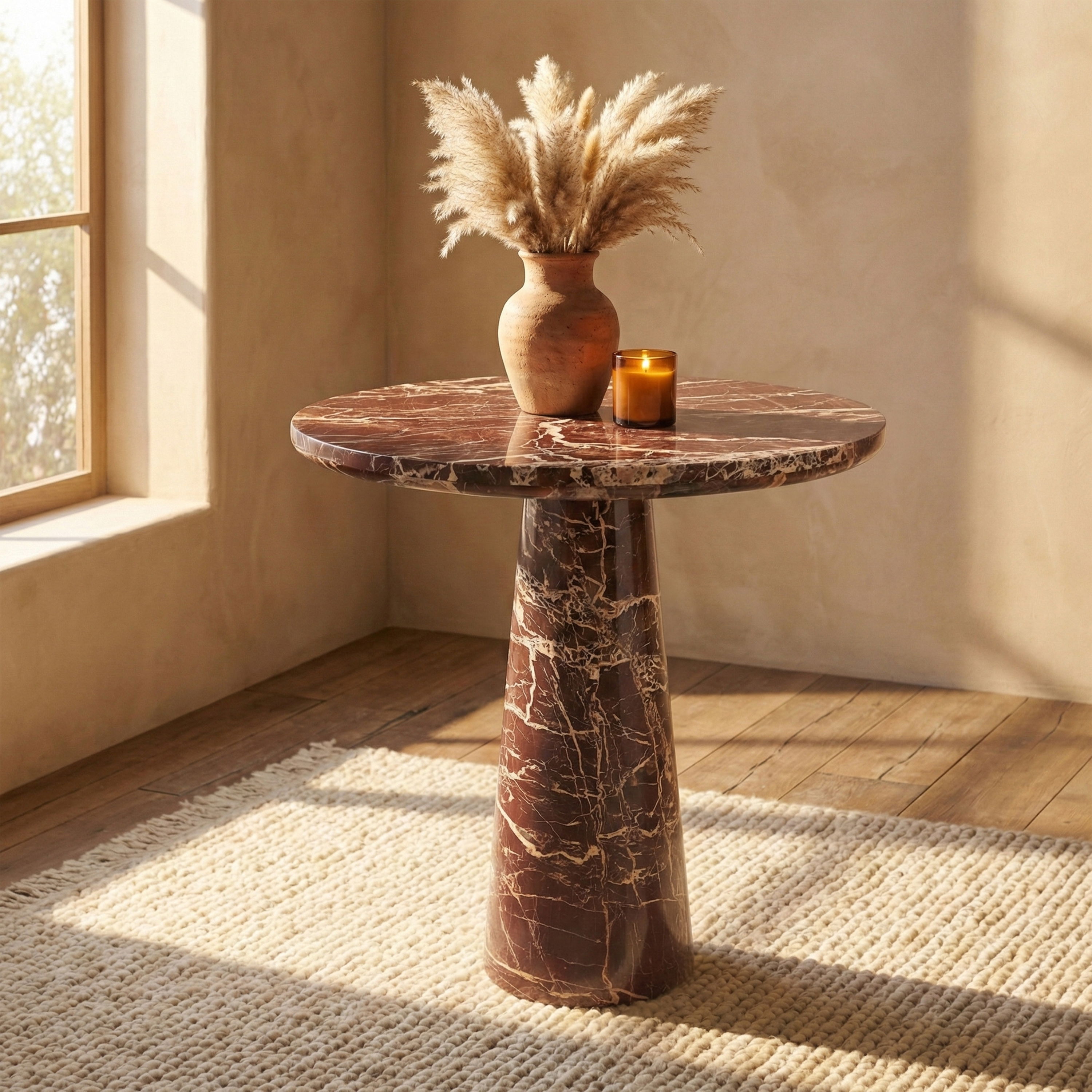Fontelina - 30" Genuine Marble Bistro Dining Table - Cherry