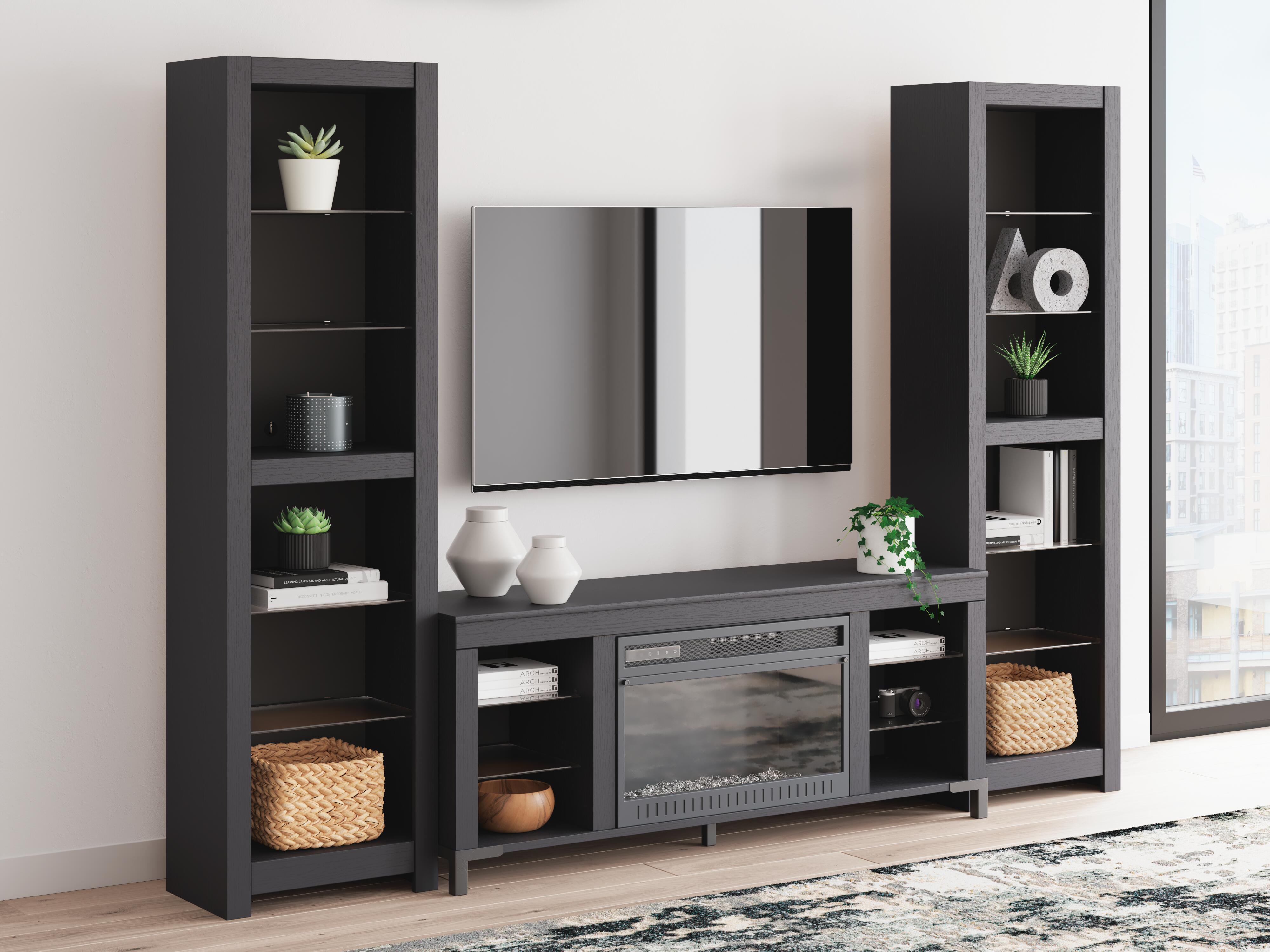 Ashley Furniture Cayberry - 3-Piece Entertainment Center With Electric Fireplace - Black - Image 2