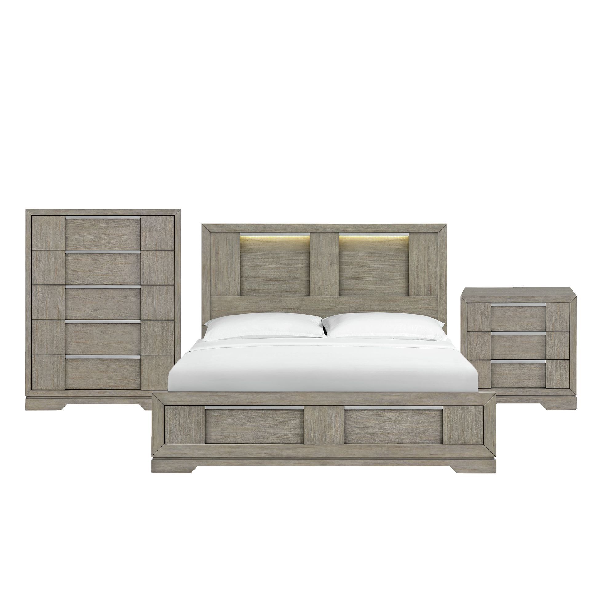 King · 3 Pc · Bedroom Set With LED