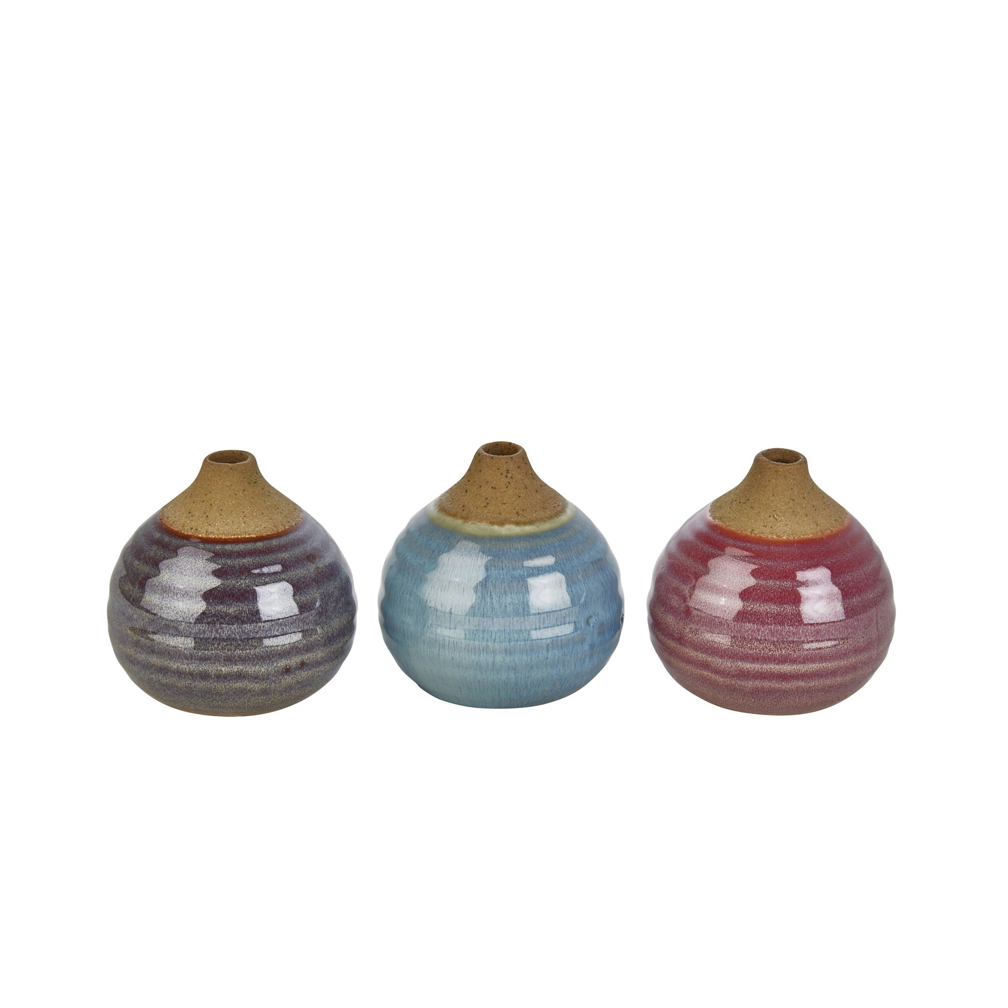 (Set of 3) Glazed Bud Vases - Purple/Blue/Pink