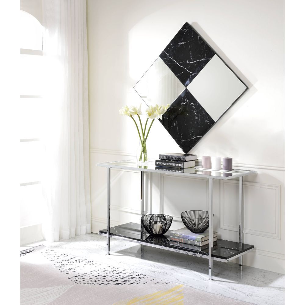 Angwin - Accent Mirror - Mirrored & Faux Marble Top, black, view 4