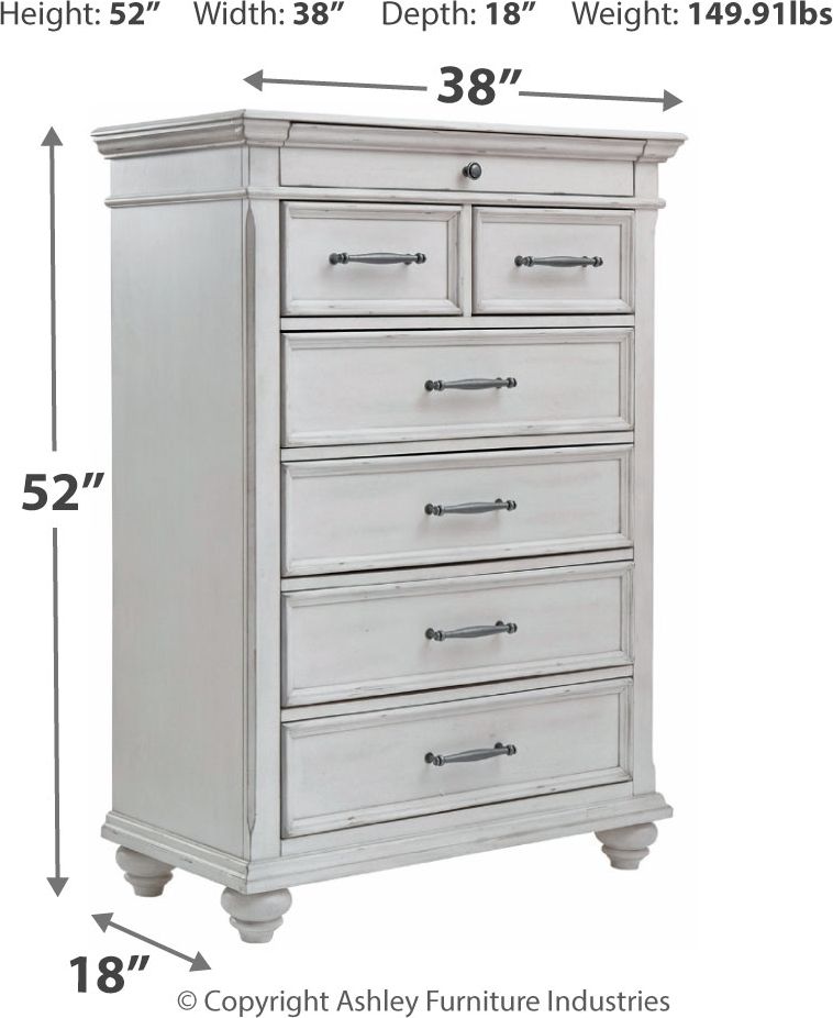 Kanwyn - 6 Pc. - Dresser, Mirror, Chest, King Upholstered Panel Bed - Whitewash