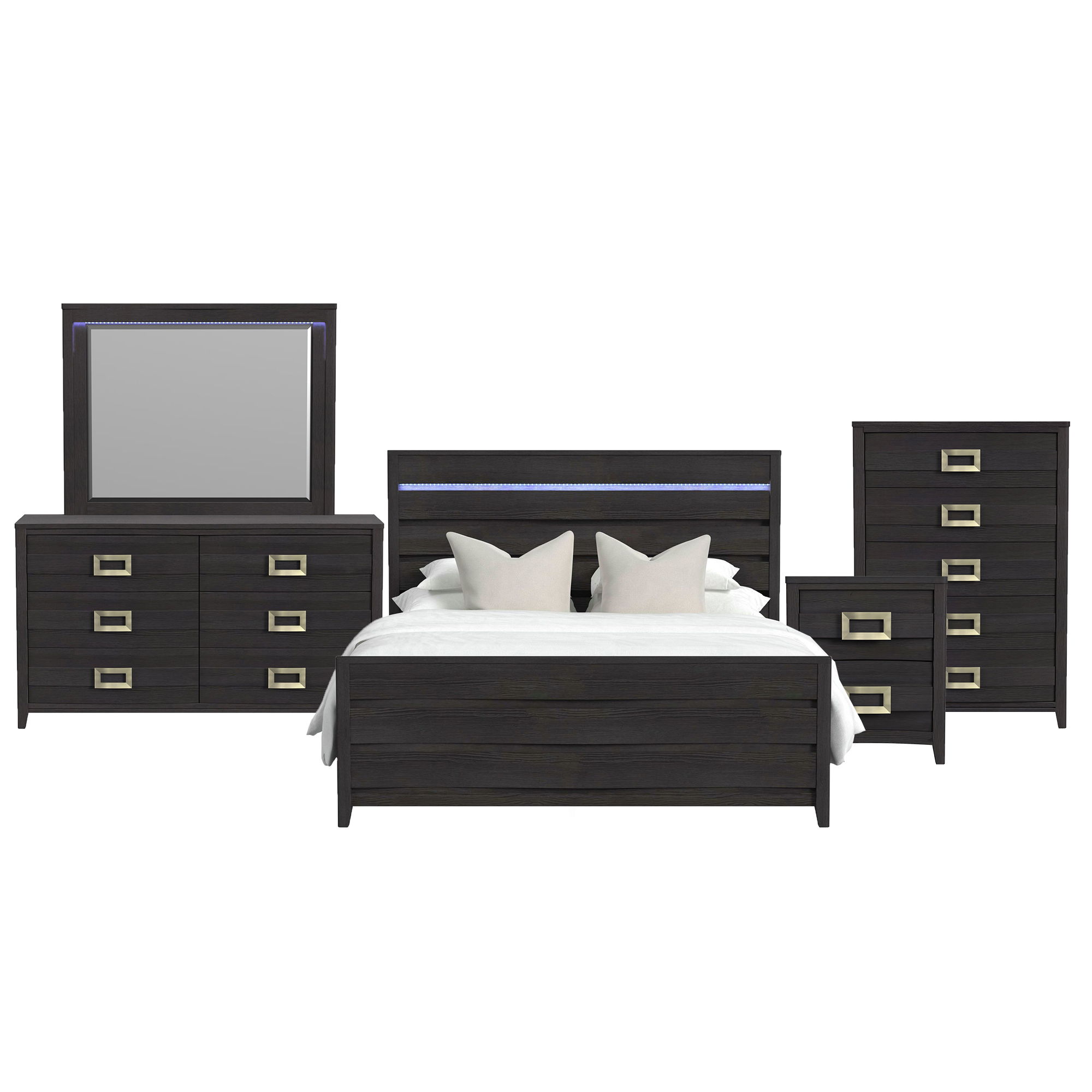 King · 5 Pc · Bedroom Set With LED