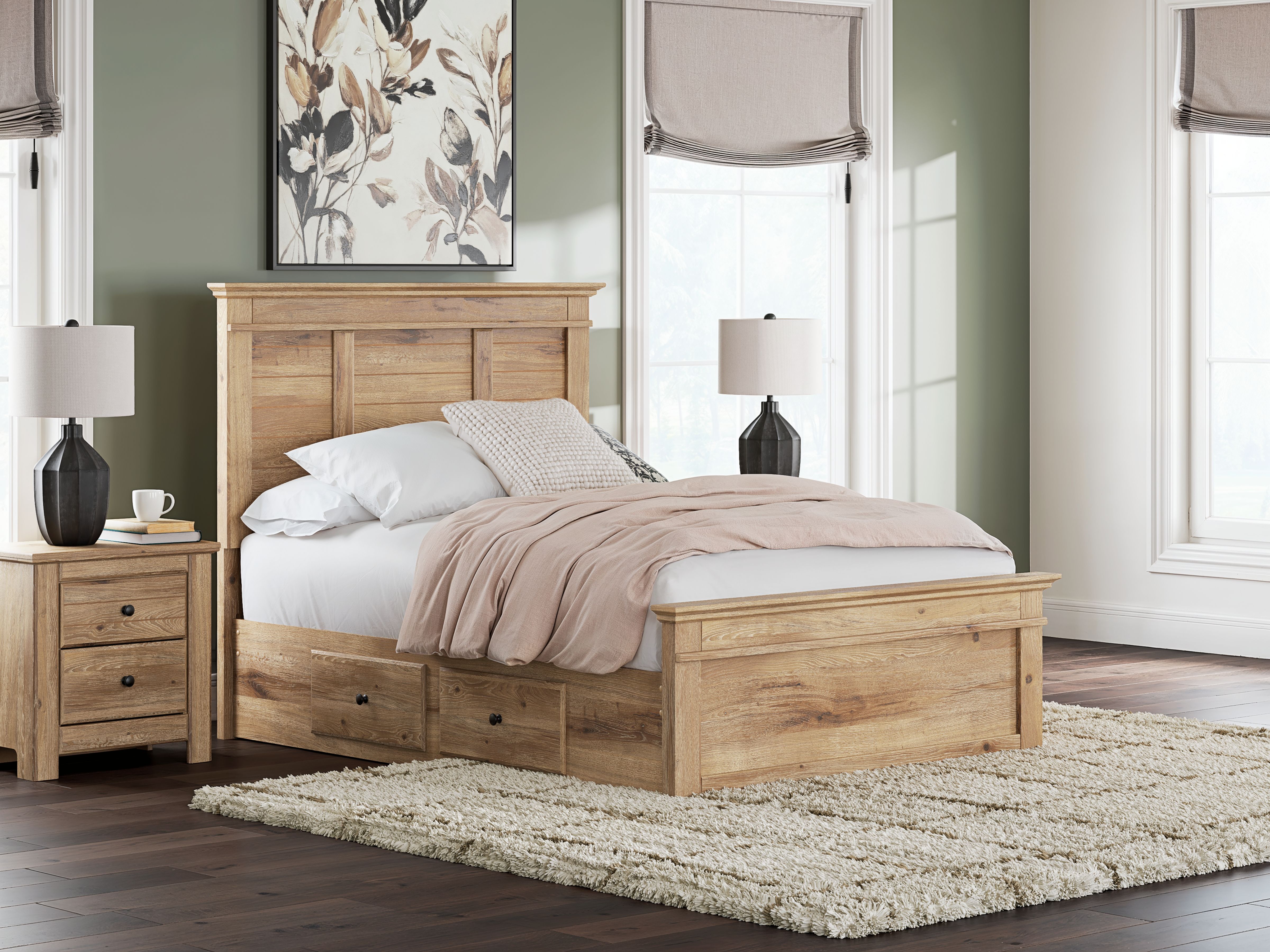 Makidern - Full Panel Storage Bed With Under Bed Storage Unit - Tan