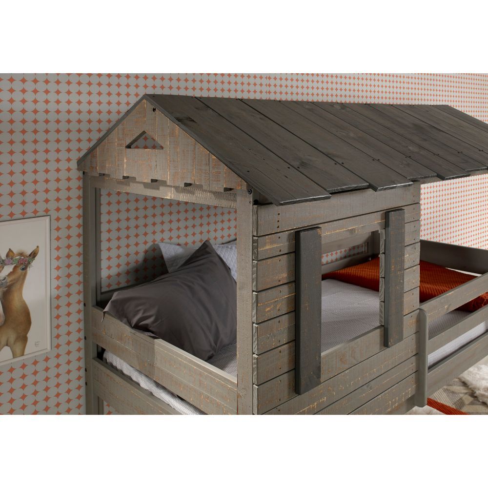 Darlene - Twin Over Twin Bunk Bed - Rustic Gray, dark gray, view 4