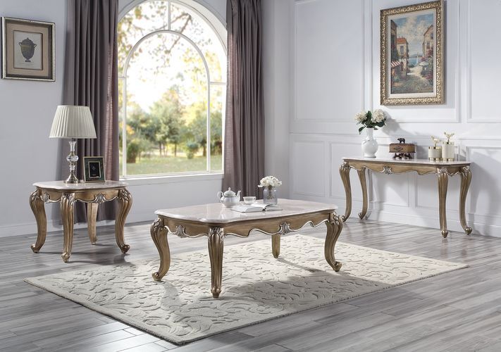 Elozzol - End Table - Marble Top & Antique Bronze, dark gray