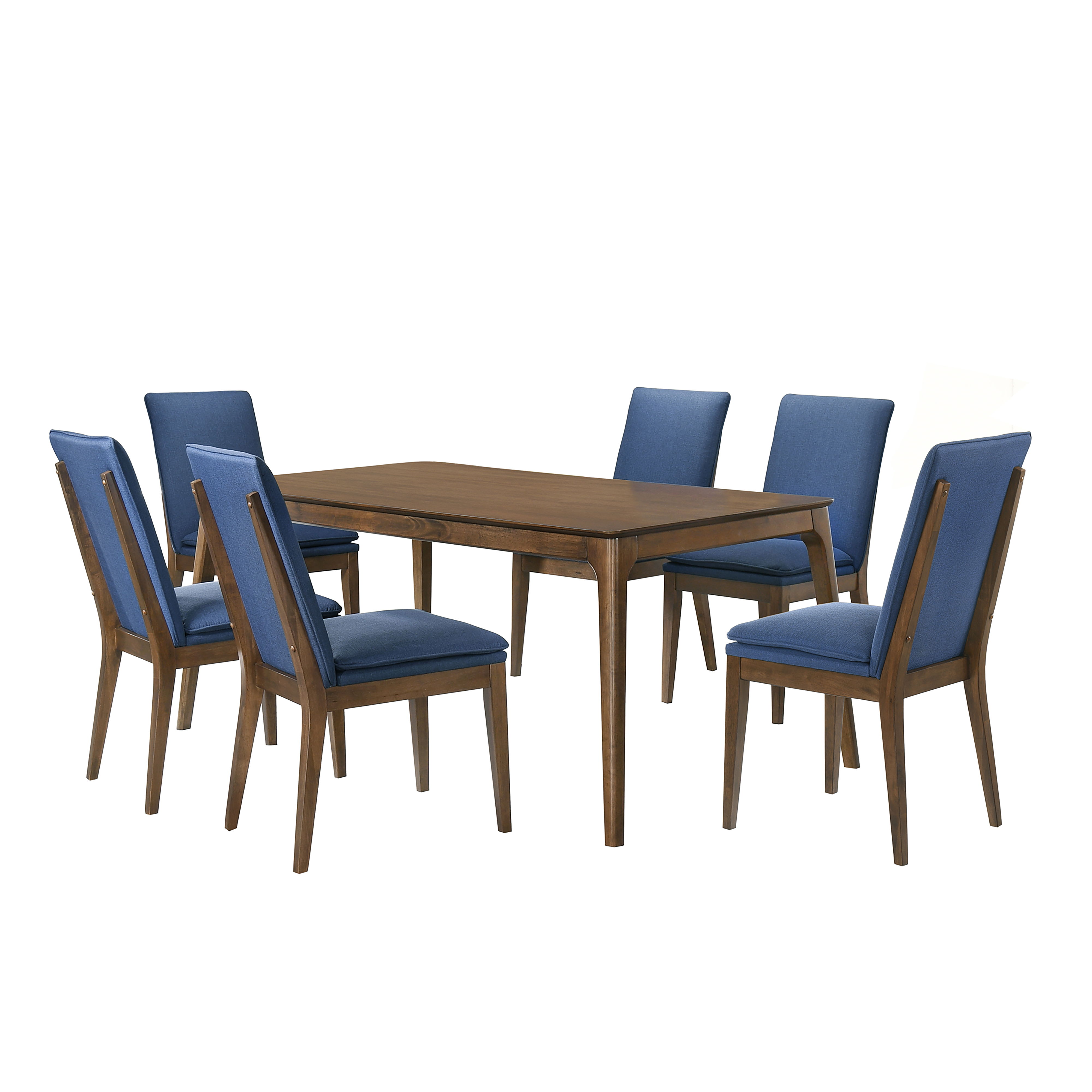 Maggie - Dining Table With 6 Blue Chairs - Dark Brown