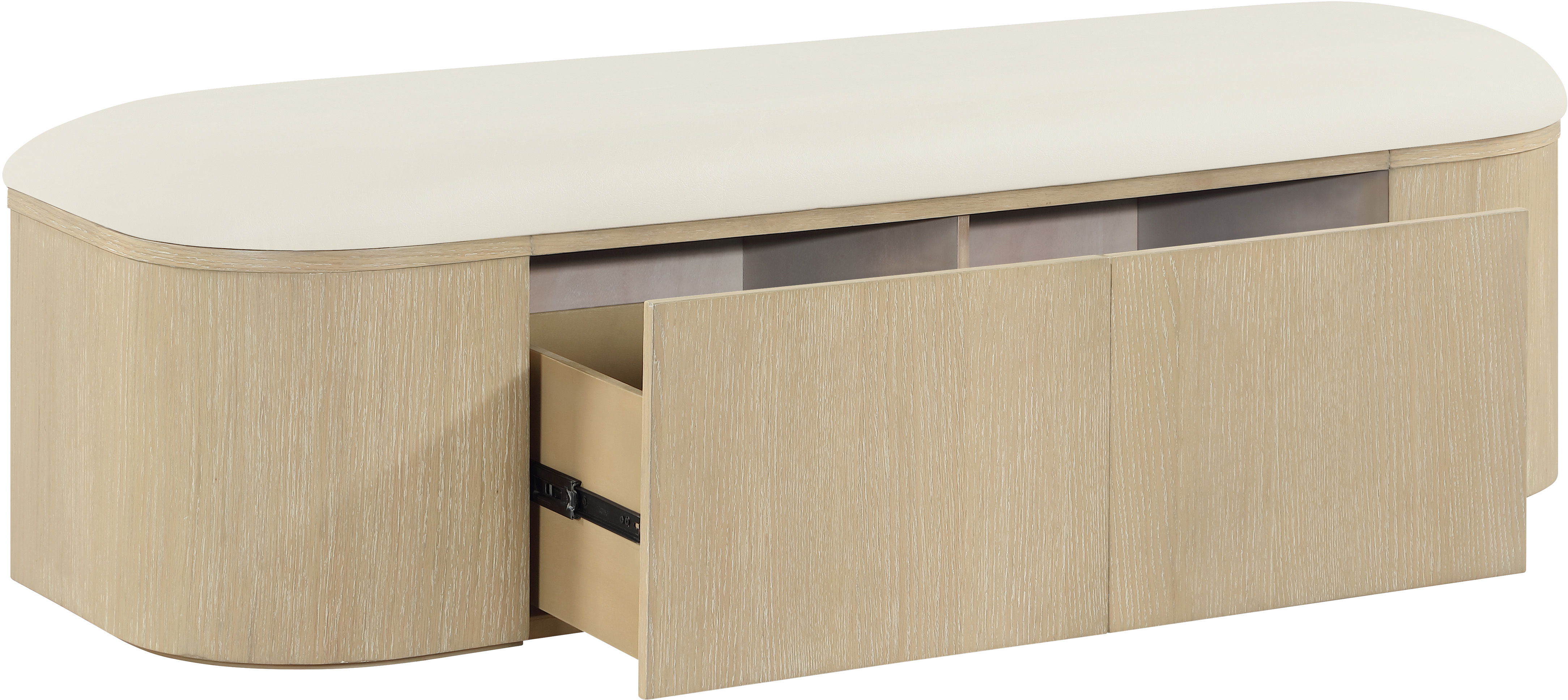 Velden - Vegan Leather Upholstered Storage Bench - Cream / Stained Natural