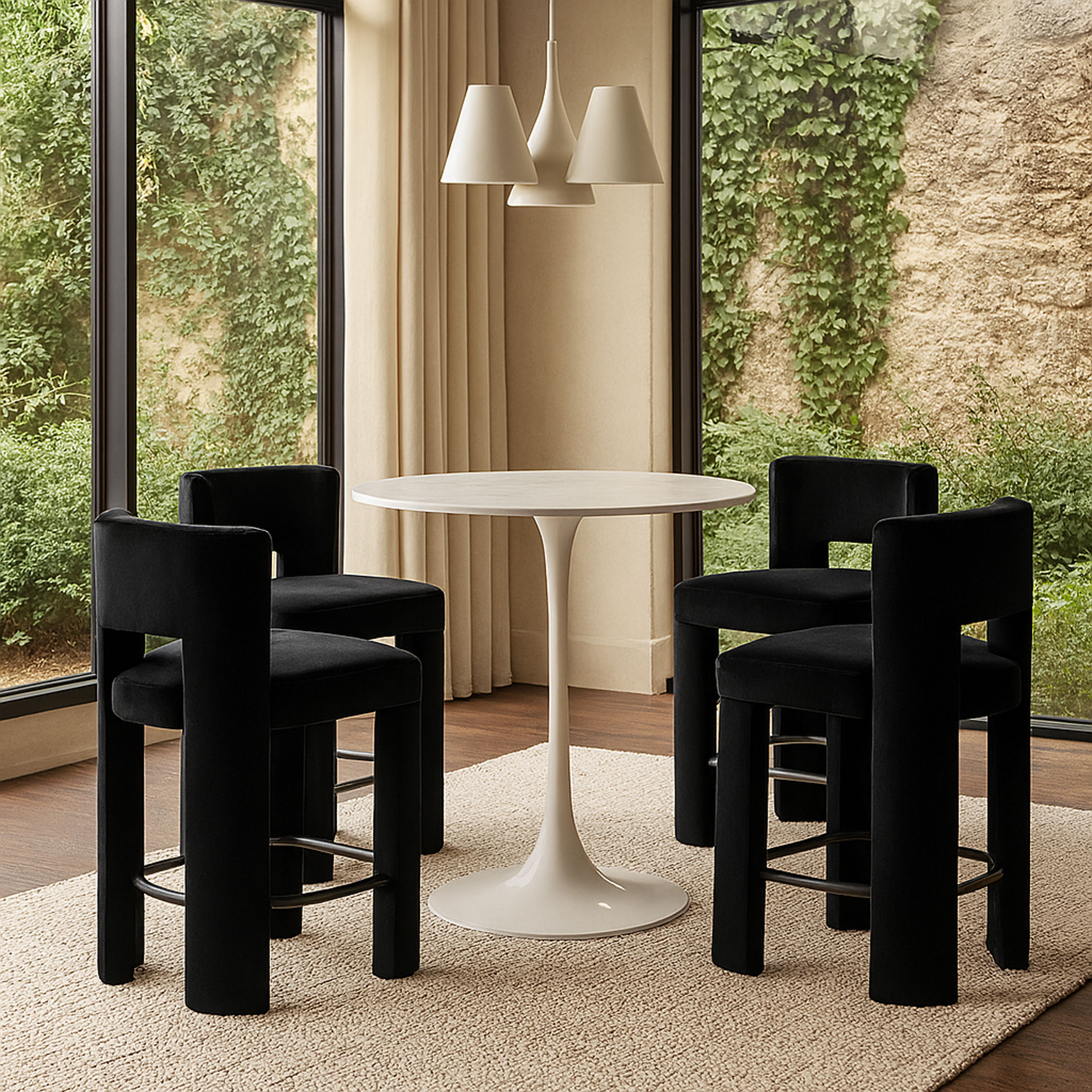 Zuno - Velvet Performance Fabric Upholstered Counter Stool (Set of 2) - Black