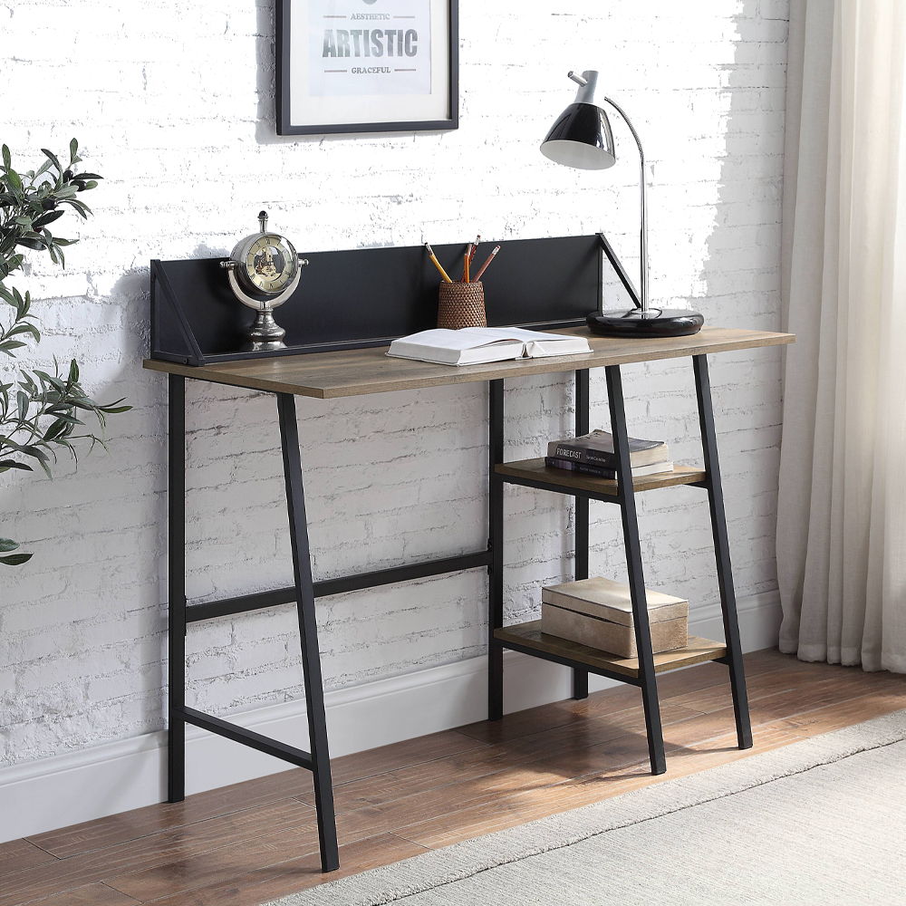 Garima - Writing Desk - Rustic Oak & Black, black