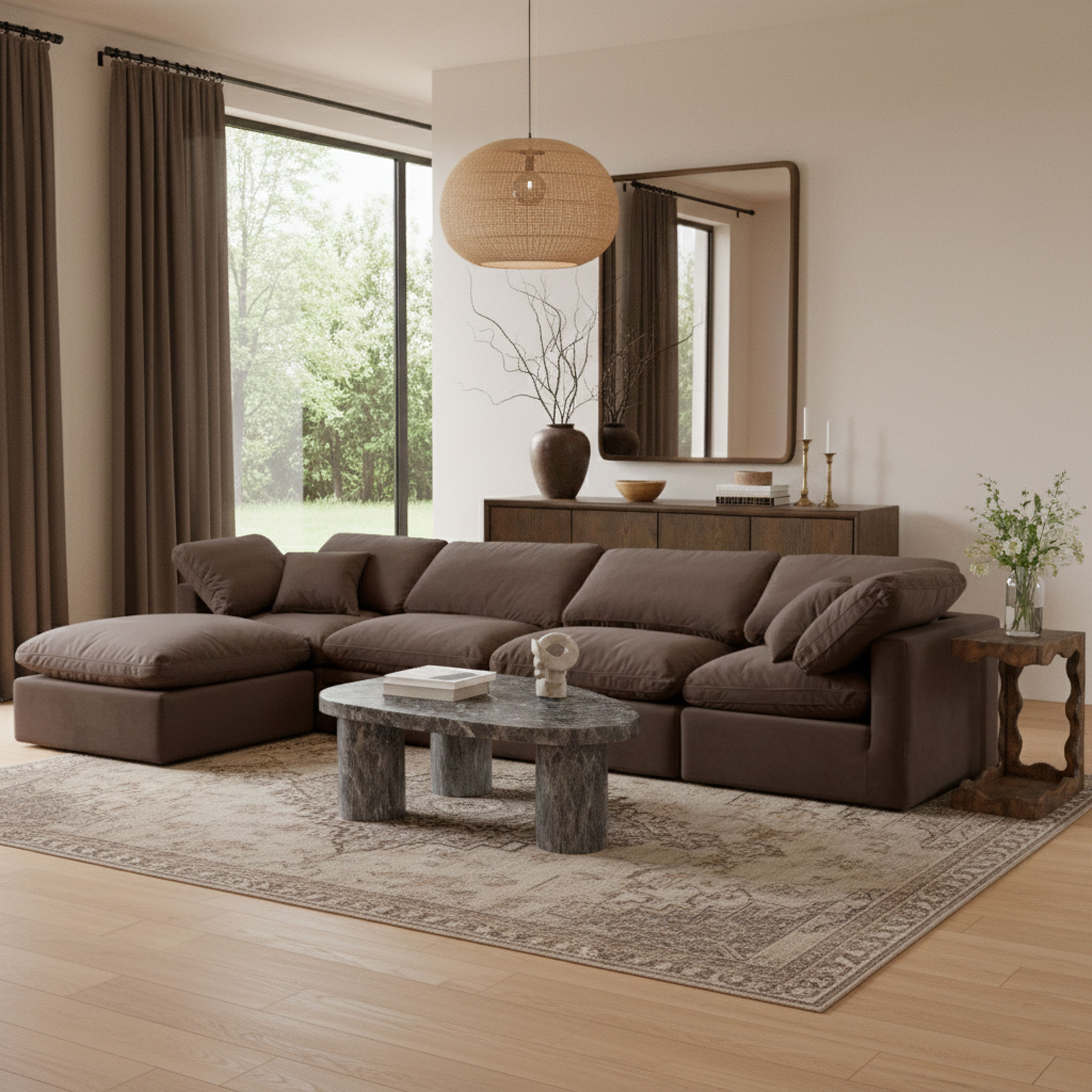 Indulge - Velvet 5 Piece Modular Sectional With Chaise - Brown