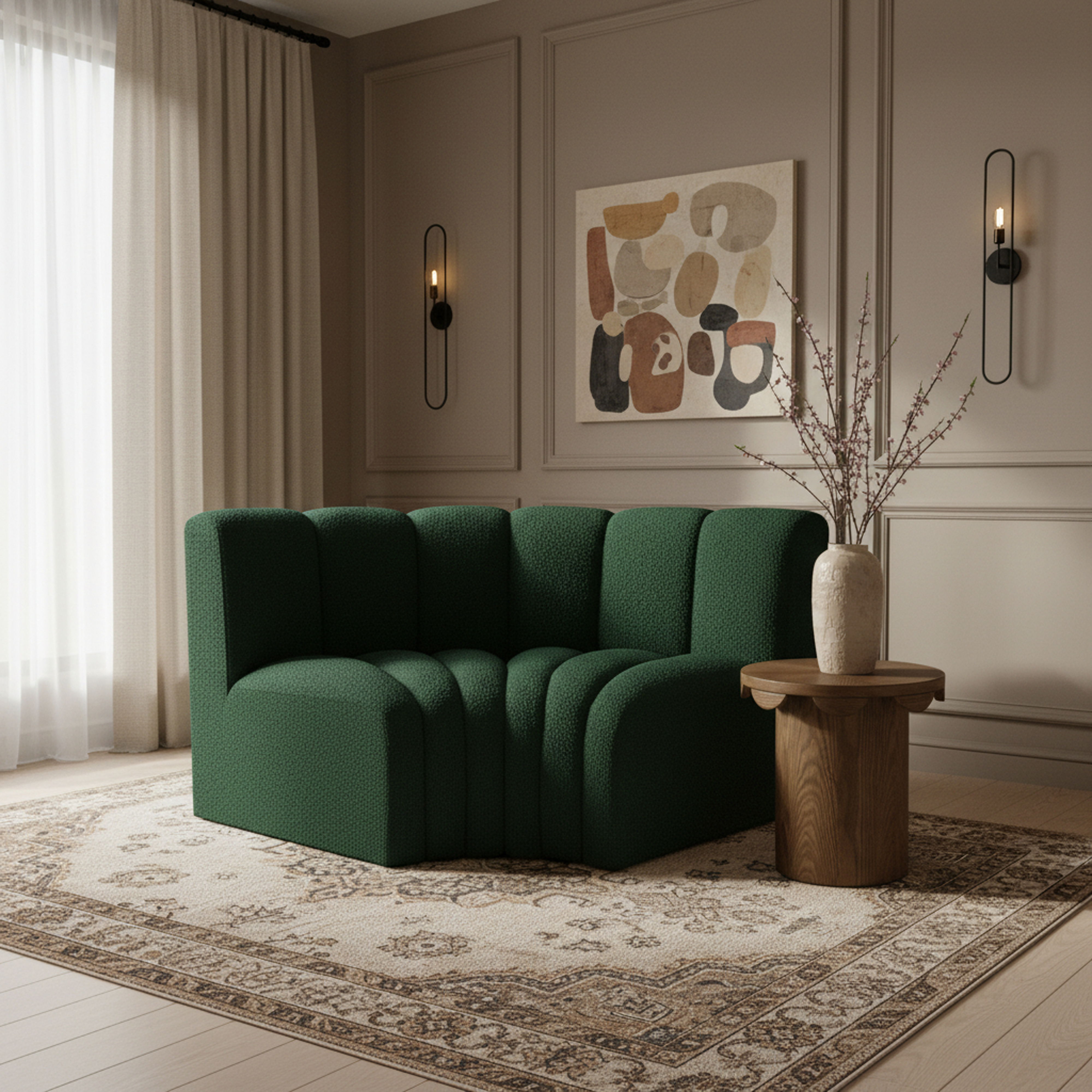 Arc - Boucle Fabric 2 Piece Modular Sofa - Green