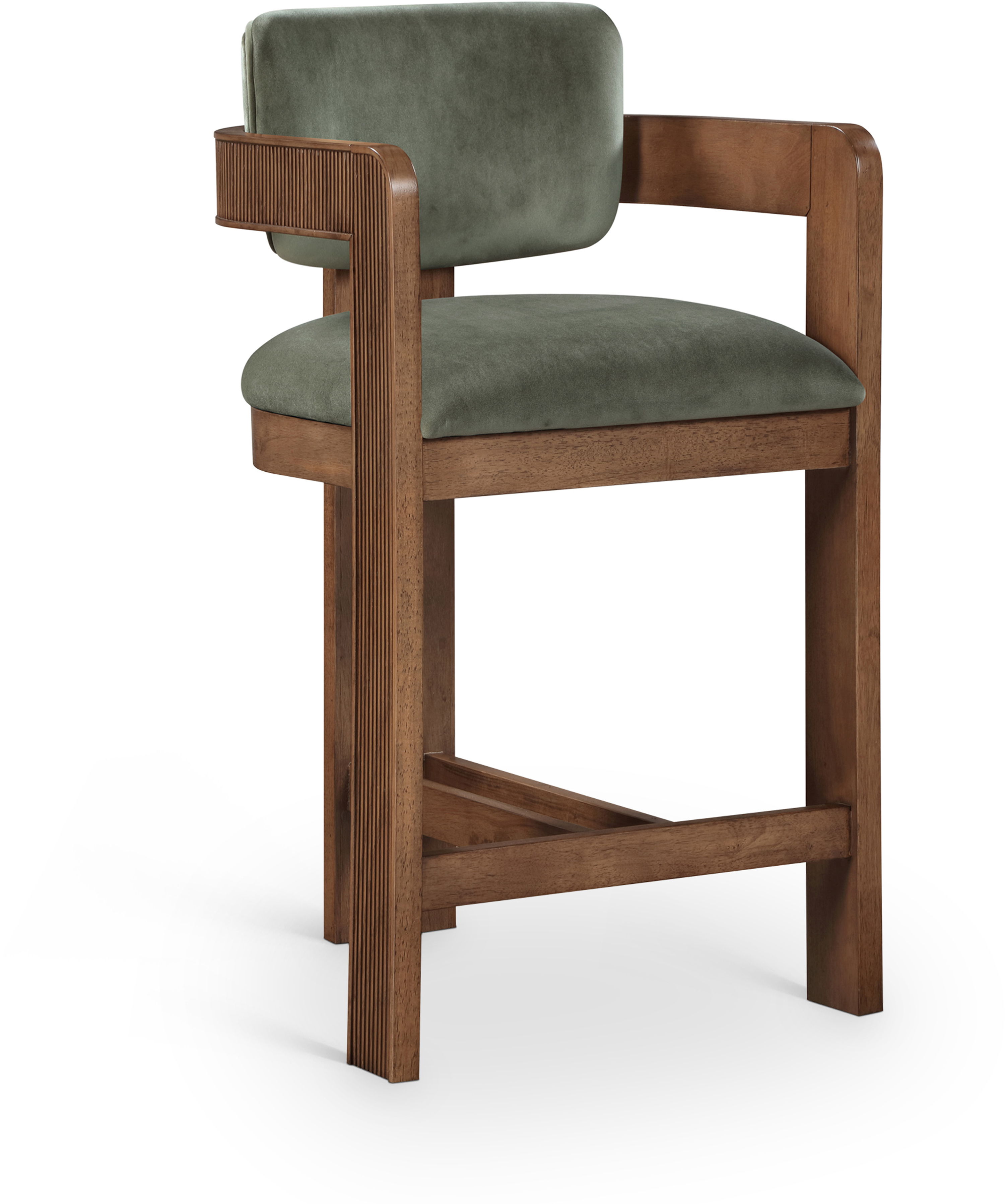 Sacha - Velvet Stool With Brown Base - Green