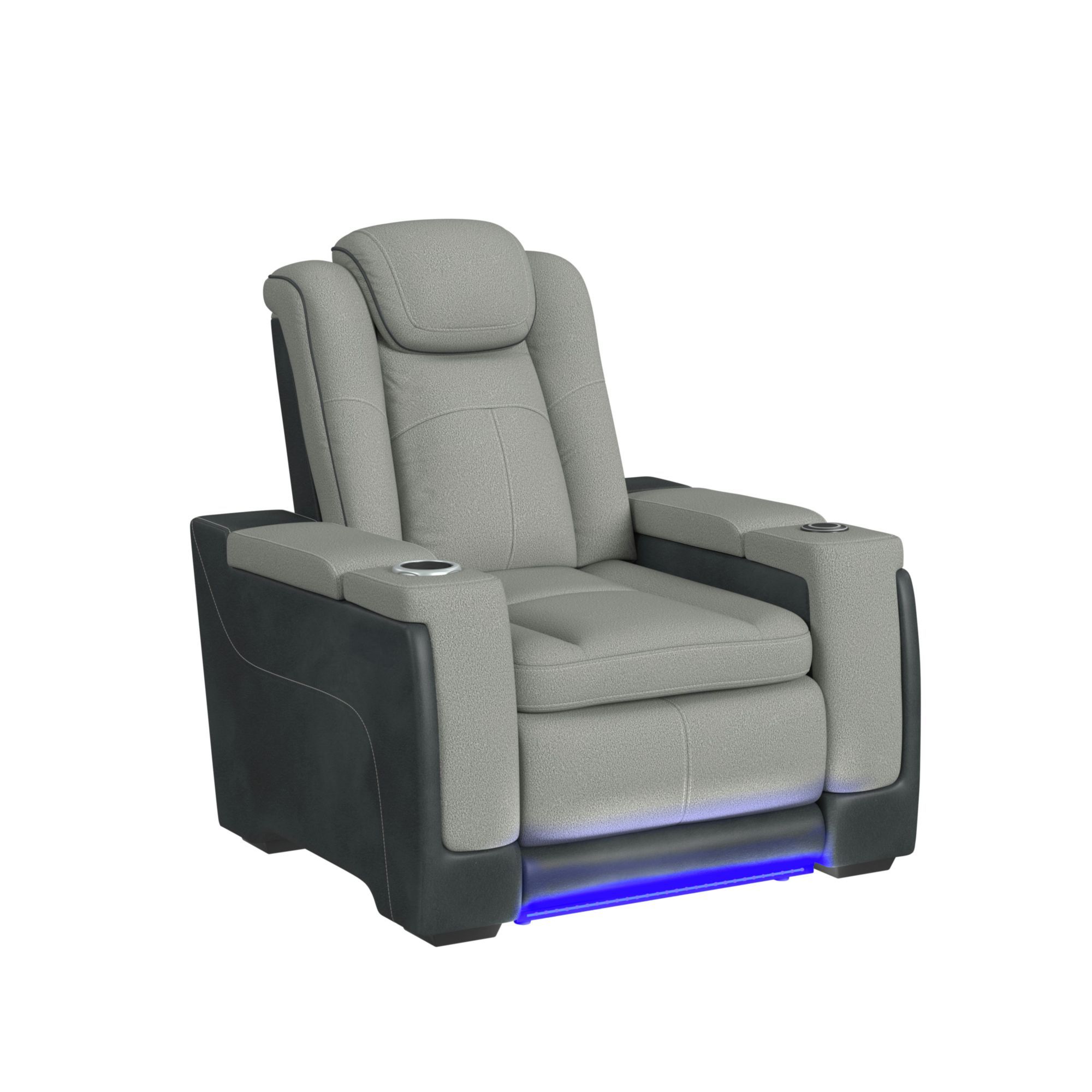 Lantana - LED Power Motion Recliner With Power Headrest, Wireless Charger And Cup Holder - Rocky Cement / Charcoal