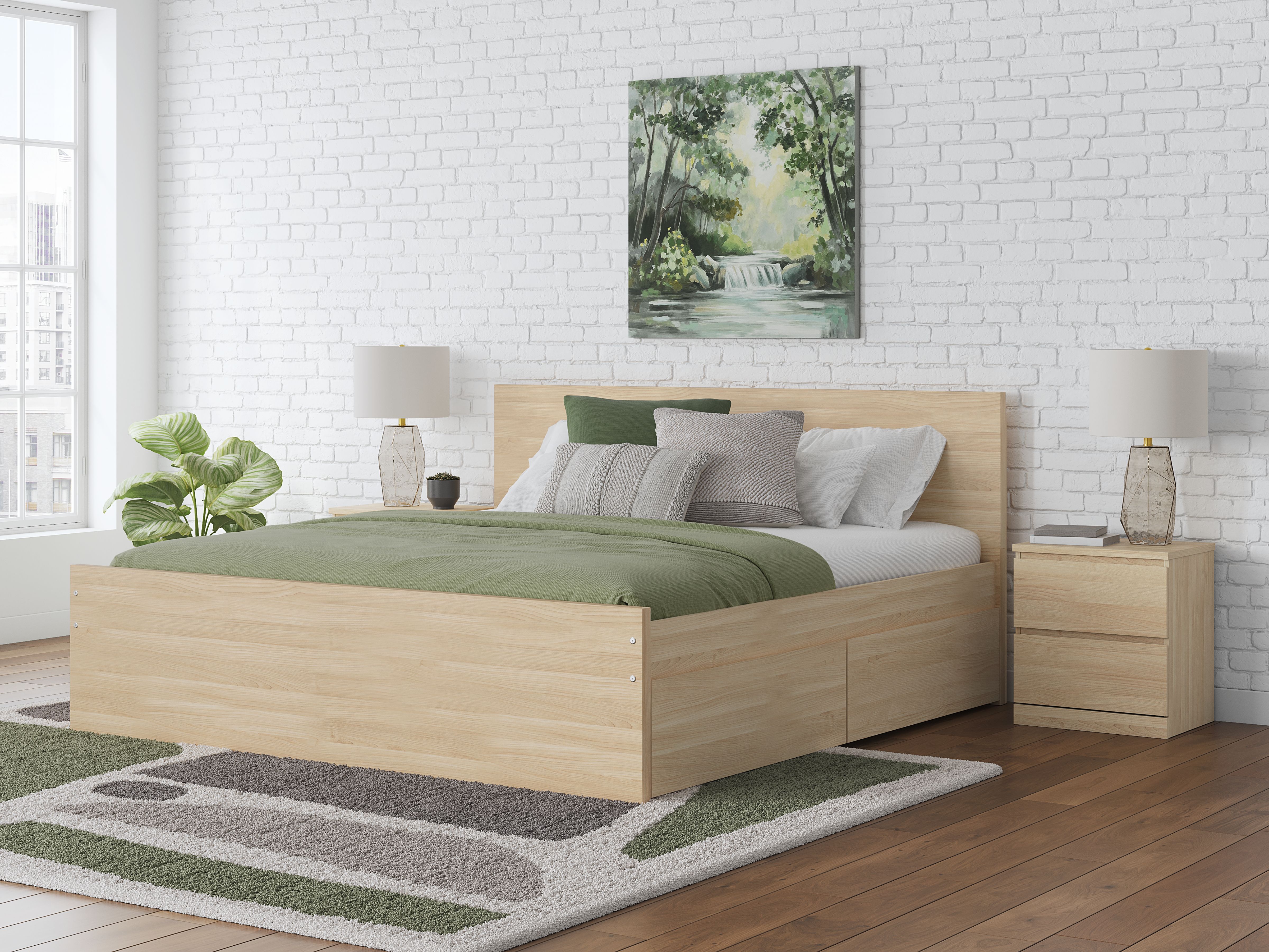 Onita - Queen Panel Platform Bed With 2 Side Storage - Natural