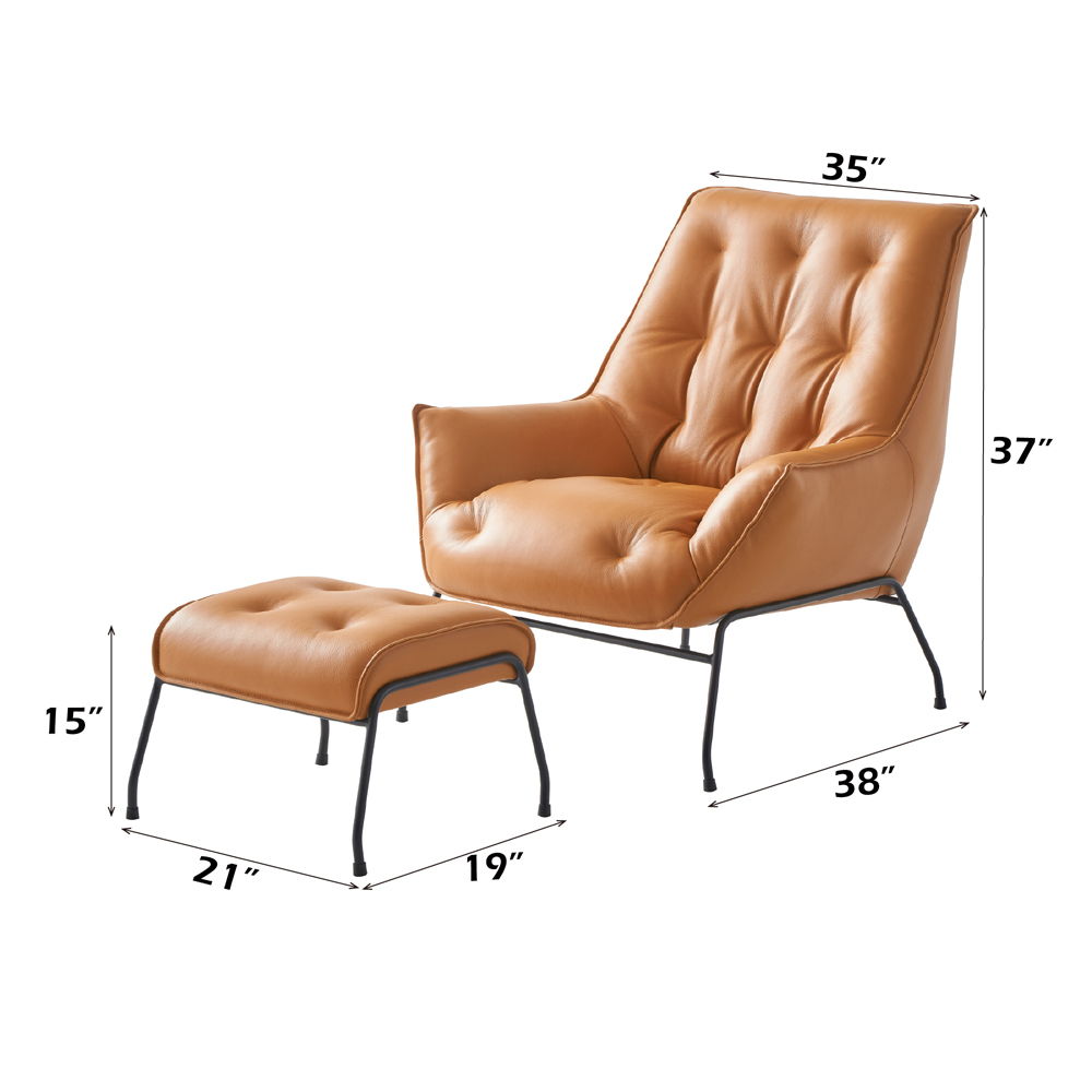 Zusa - Accent Chair & Ottoman - Sandstone Top Grain Leather, orange, view 7