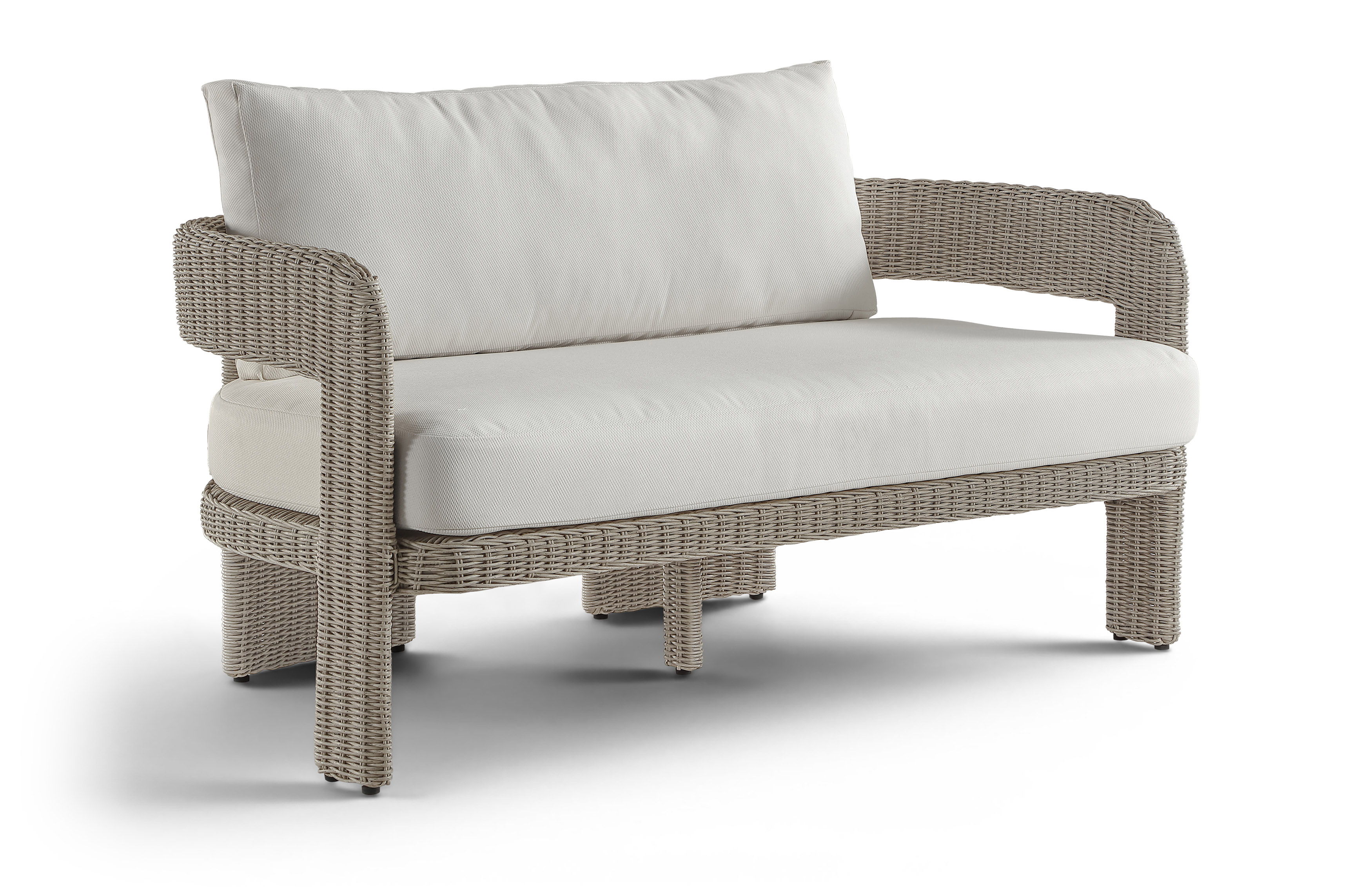 Sandbay - Olefin Water Resistant Fabric And Wicker Outdoor Patio Loveseat - Cream