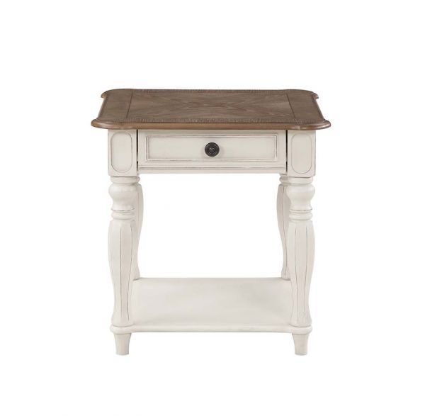 Florian End Table Oak & Antique White Finish New Lots Furniture