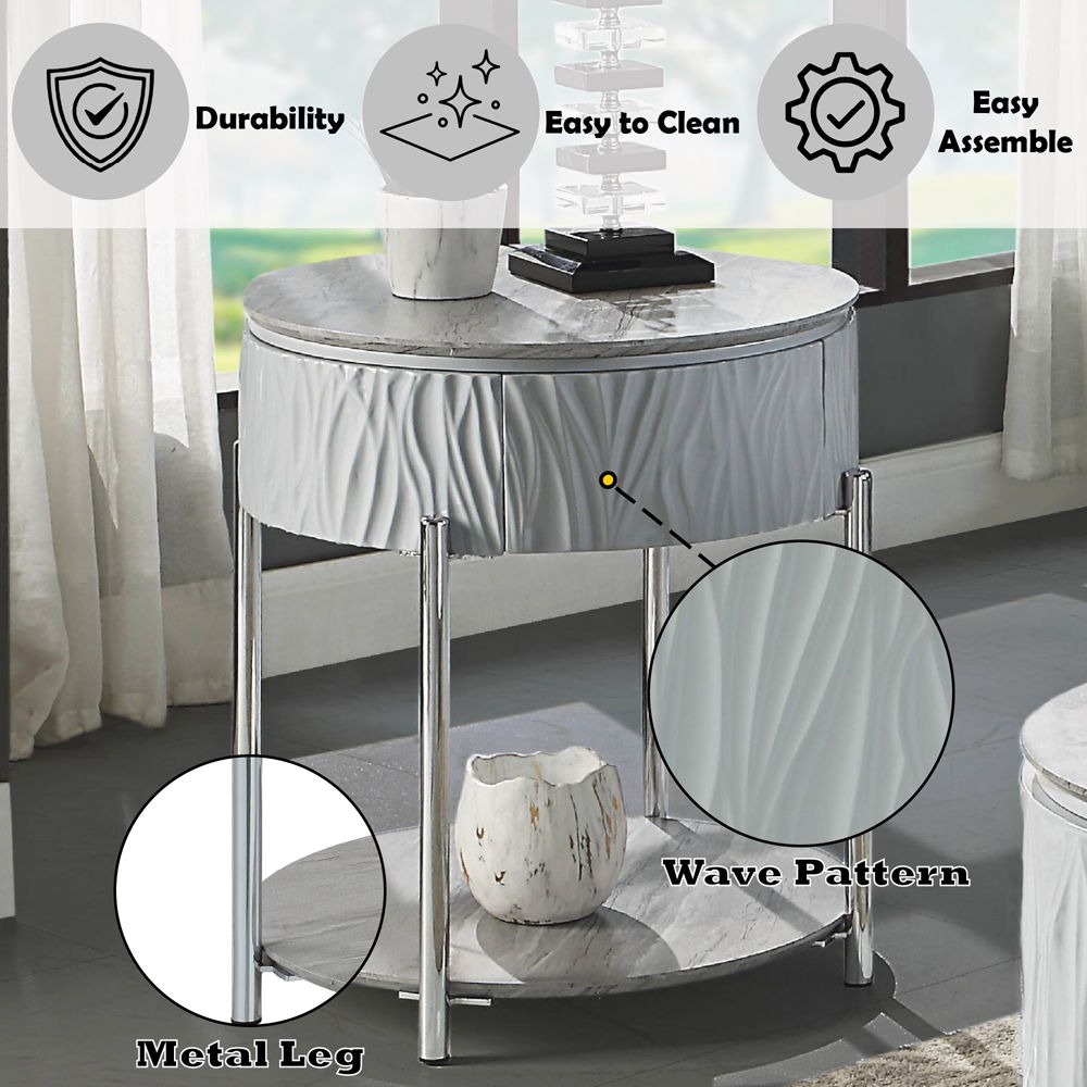 Yukino - End Table - Gray High Gloss & Chrome, gray, view 8