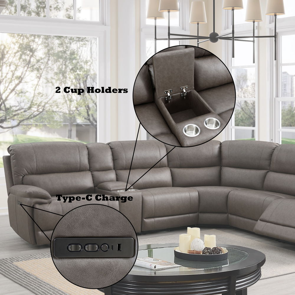 Kantu - Motion Sectional Sofa - Brown Synthetic Leather, dark gray, view 7