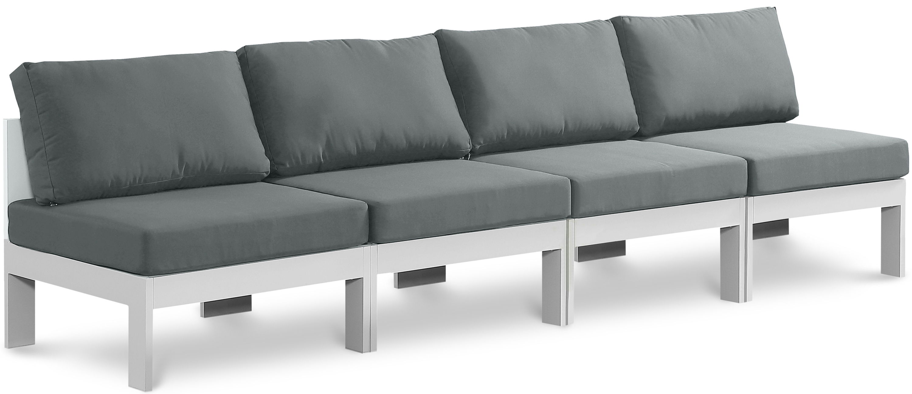 Nizuc - Outdoor Patio 4 Seat Armless Modular Sofa With White Frame - Gray