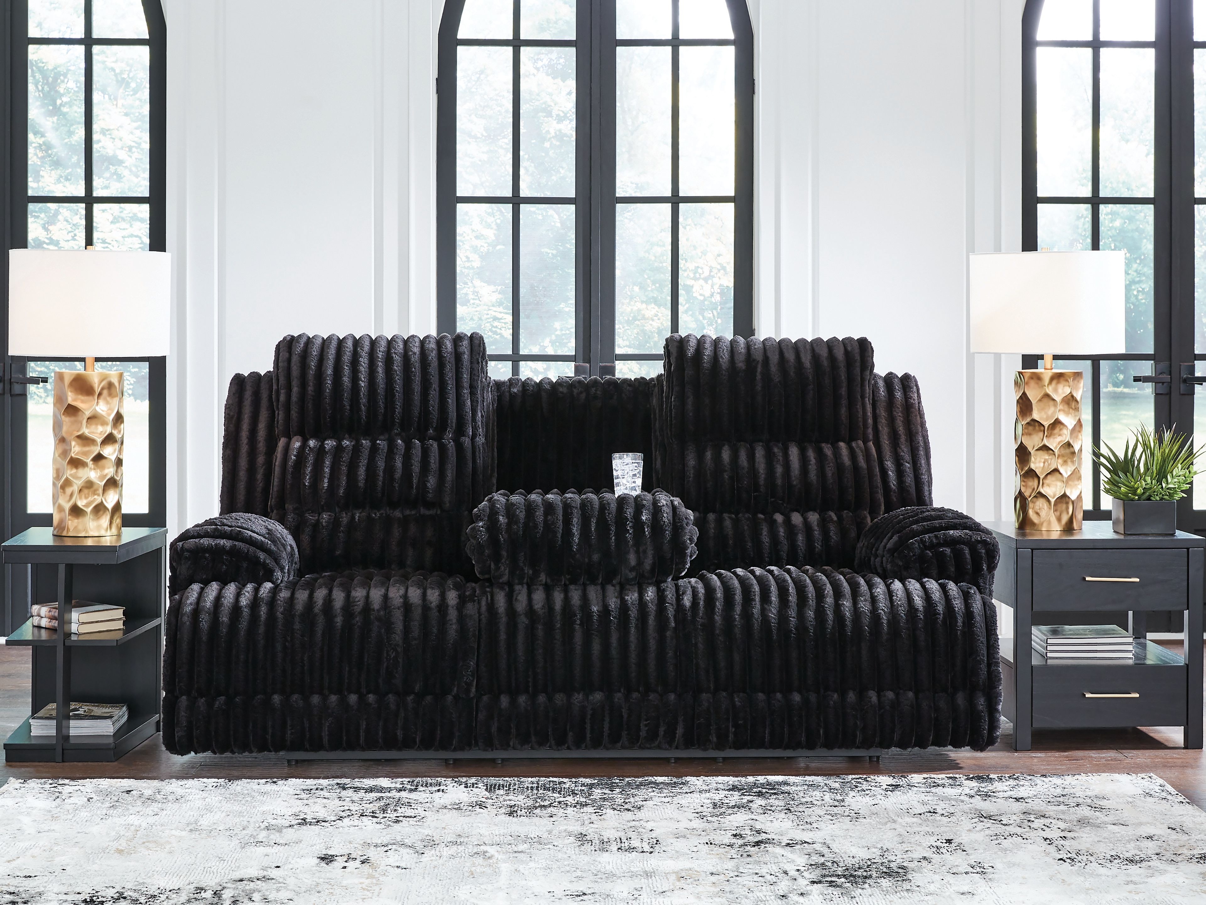 Ashley Furniture Rhine Falls - Reclining Power Sofa With Drop Down Table - Onyx - Image 6