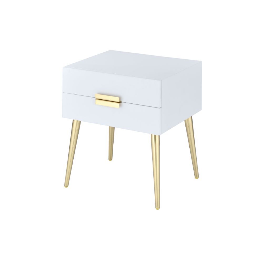 Denvor - End Table - White & Gold, white