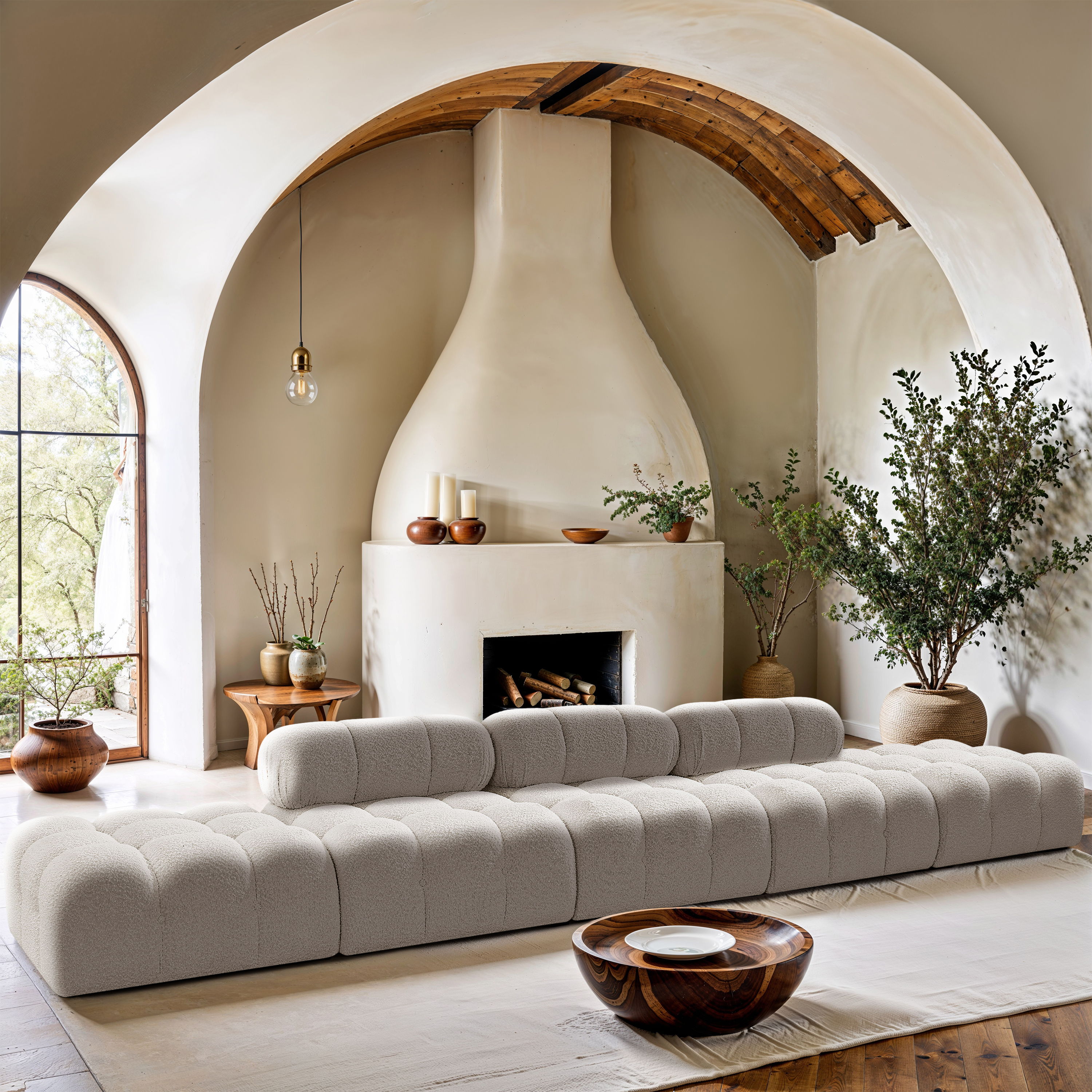 Ames - 5 Piece Boucle Fabric 170" Upholstered Modular Sofa - Cream